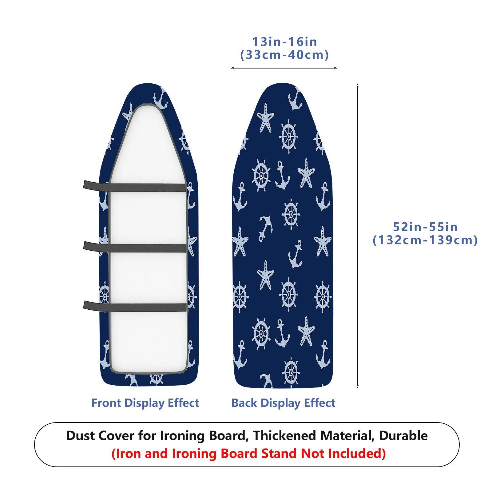 1-Piece Nautical Anchor Starfish Steering wheel  Ironing Board Cover, Universal Size, Without Board