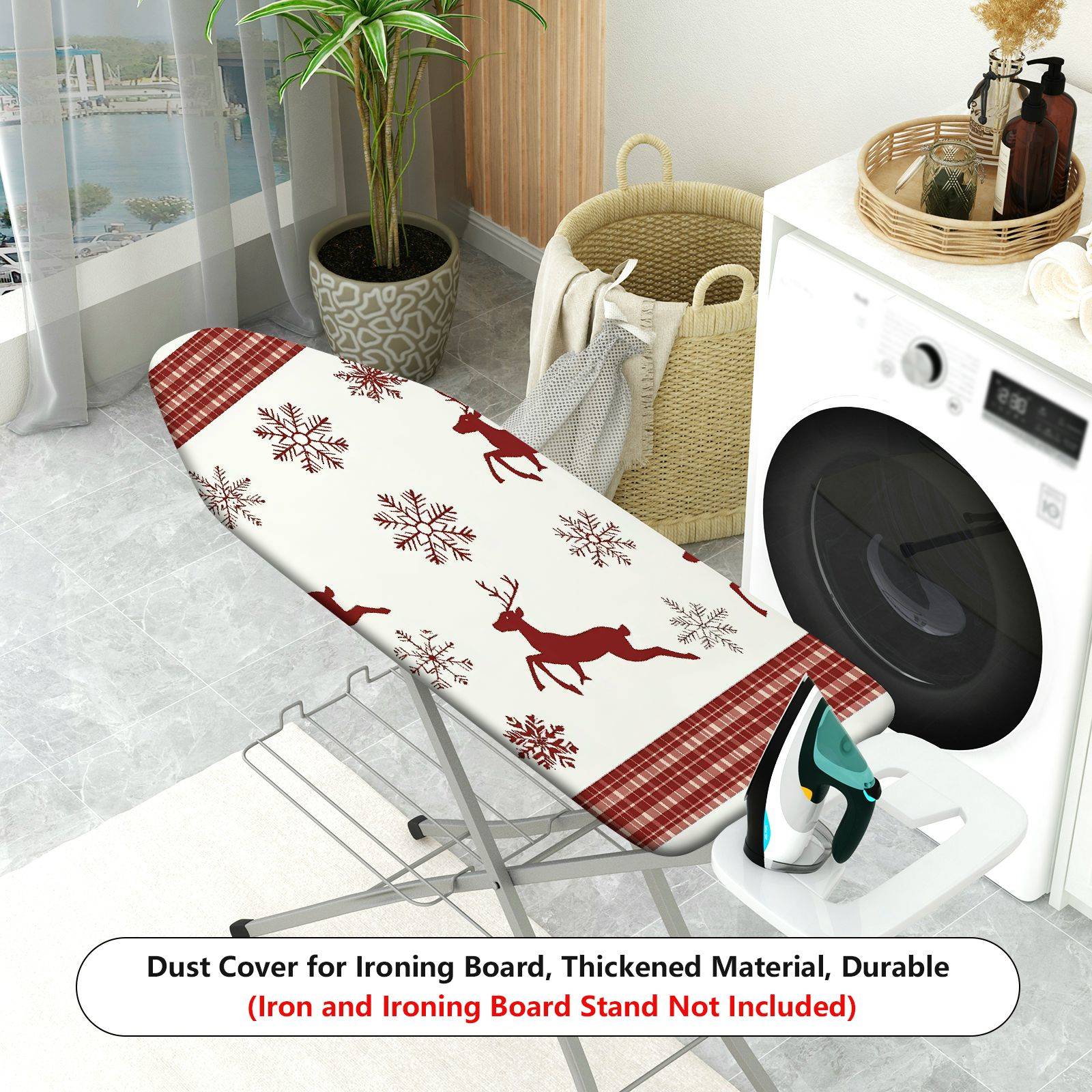 1-Piece Reindeer Snowflake Plaid  Ironing Board Cover, Universal Size, Without Board