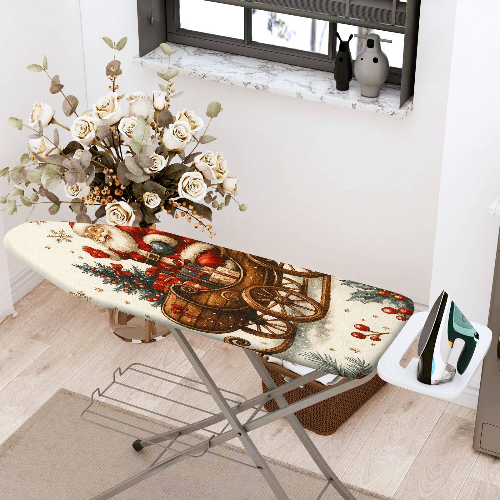 1-Piece Christmas Santa Sleigh  Ironing Board Cover, Universal Size, Without Board