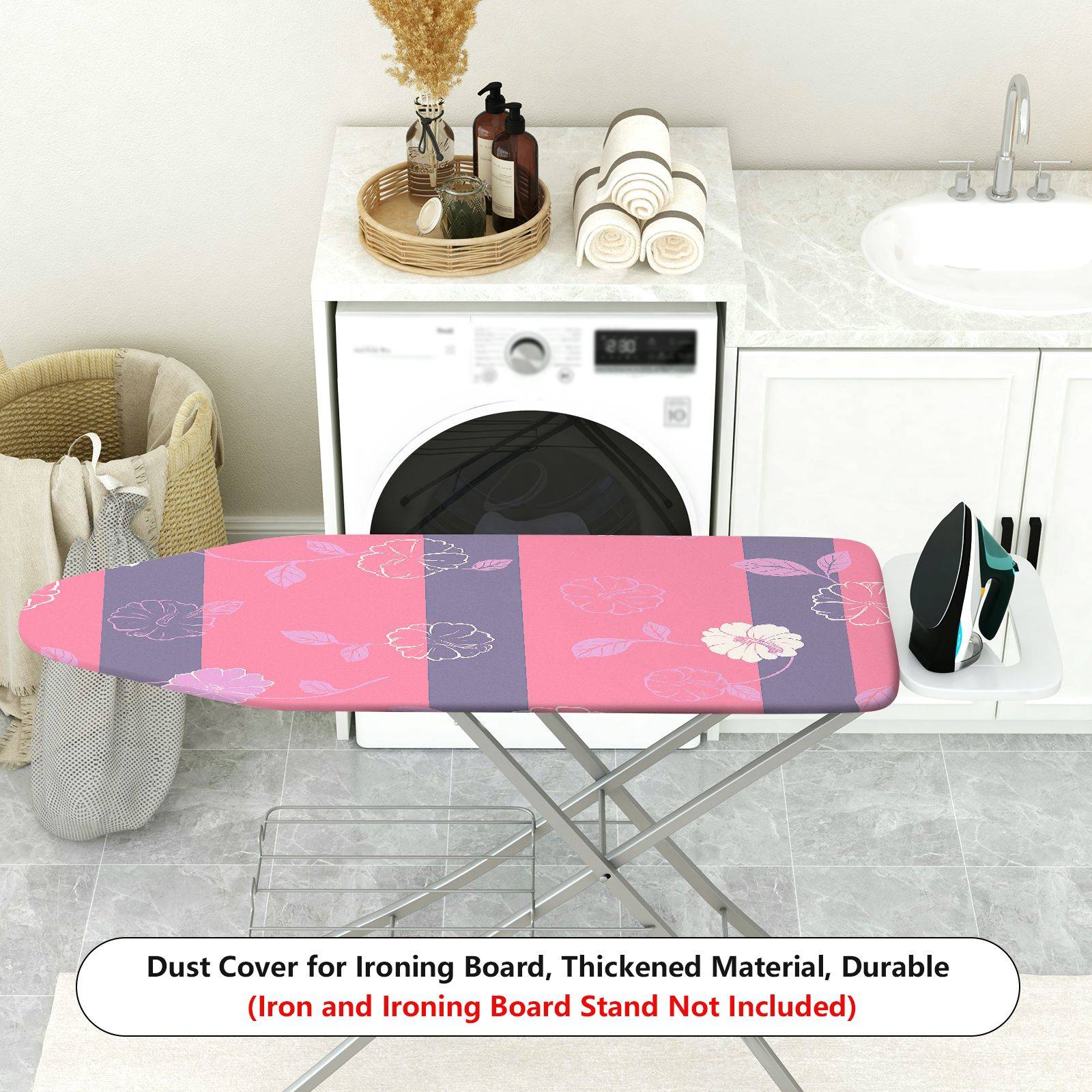 1-Piece Floral Striped Pink  Ironing Board Cover, Universal Size, Without Board