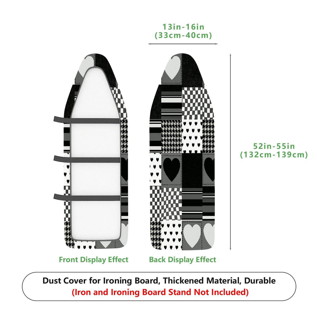 1-Piece Black White Heart Pattern Checkered Striped  Ironing Board Cover, Universal Size, Without Board