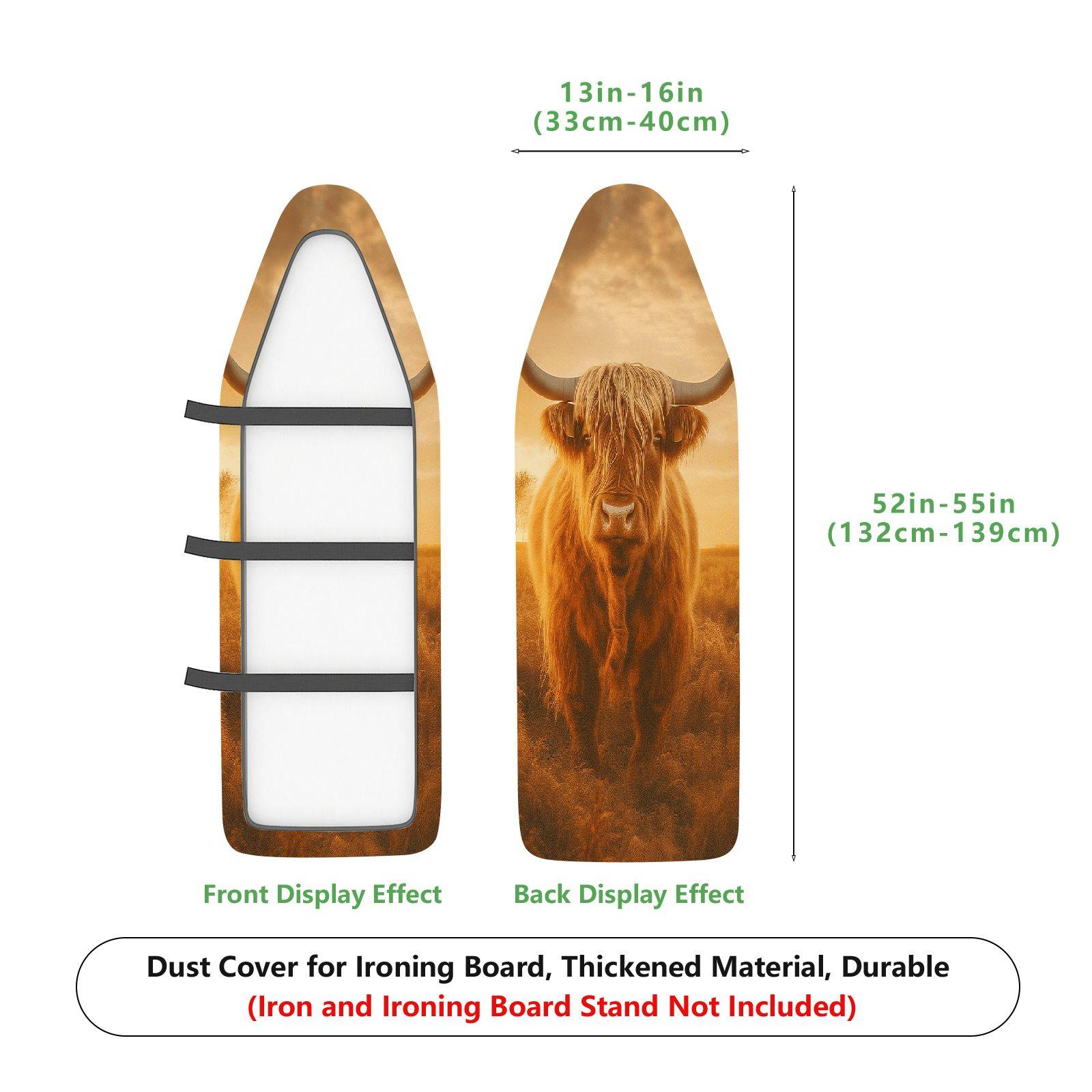 1-Piece Longhorn Cattle Nature Sunset  Ironing Board Cover, Universal Size, Without Board