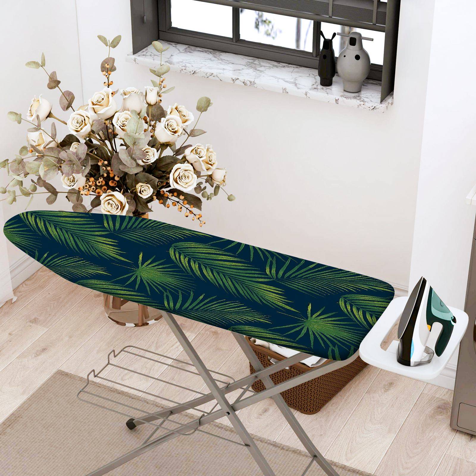 1-Piece Palm Leaves Tropical Greenery Nature  Ironing Board Cover, Universal Size, Without Board