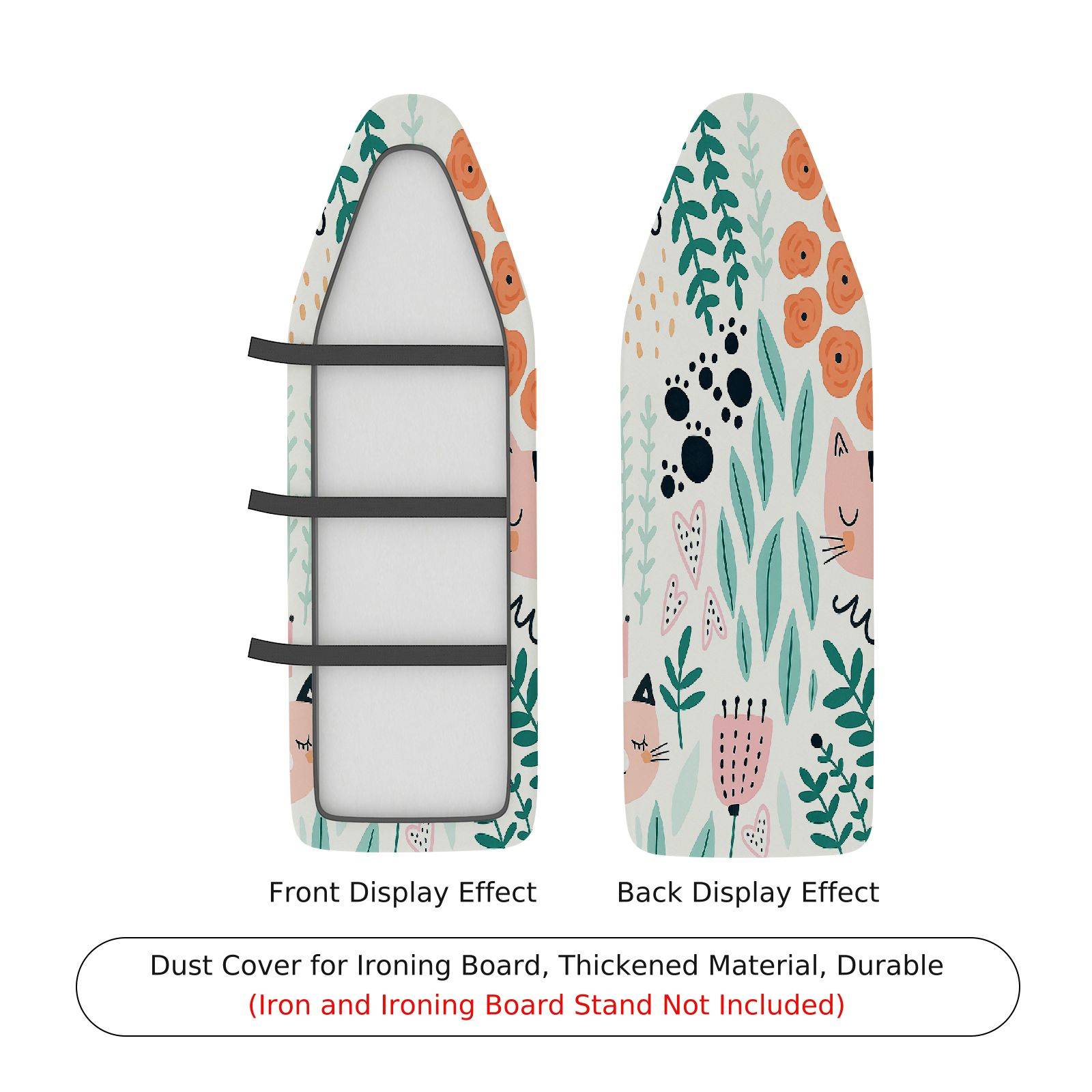 1-Piece Cat Floral Leaf  Ironing Board Cover, Universal Size, Without Board