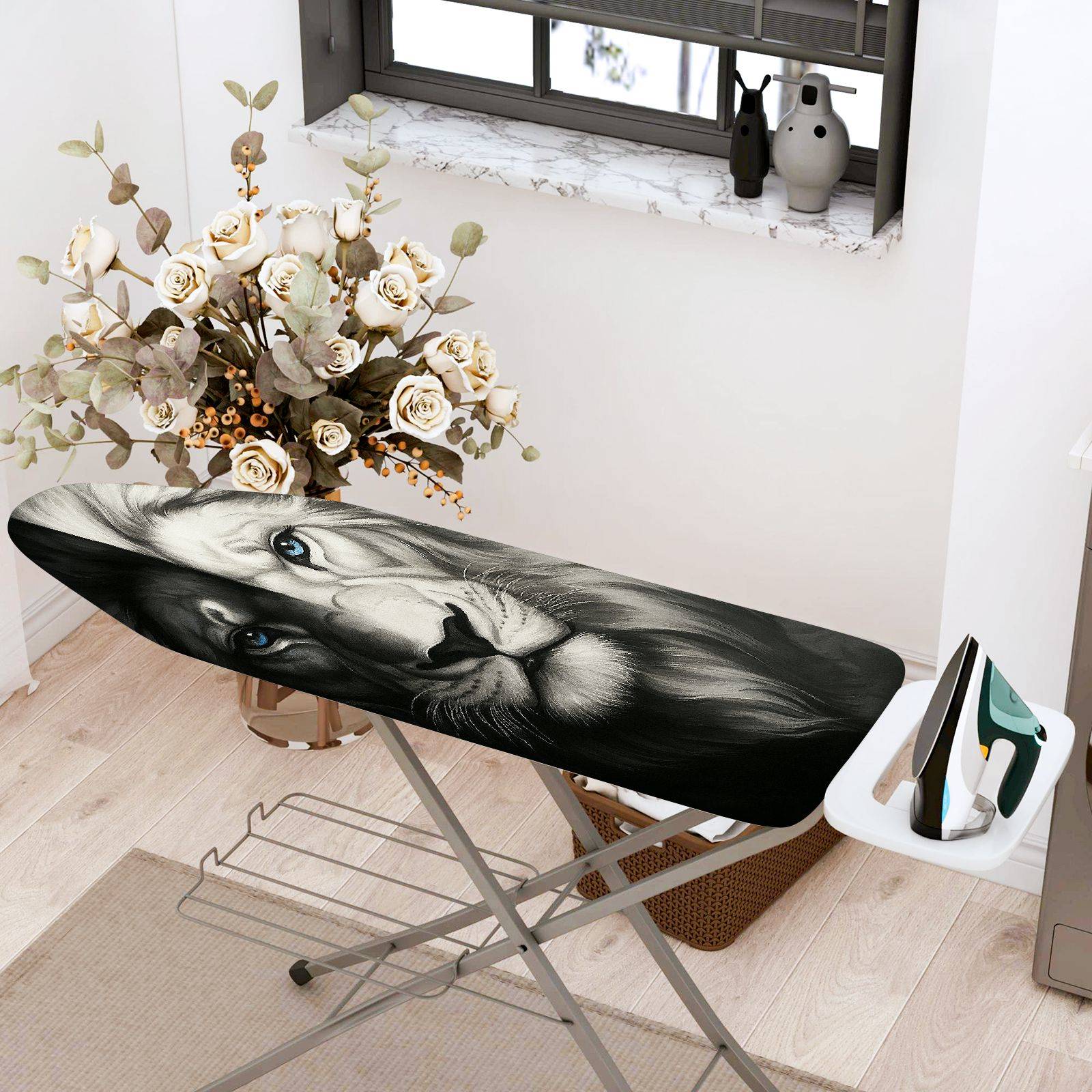 1-Piece Lion Animal Art Black  Ironing Board Cover, Universal Size, Without Board