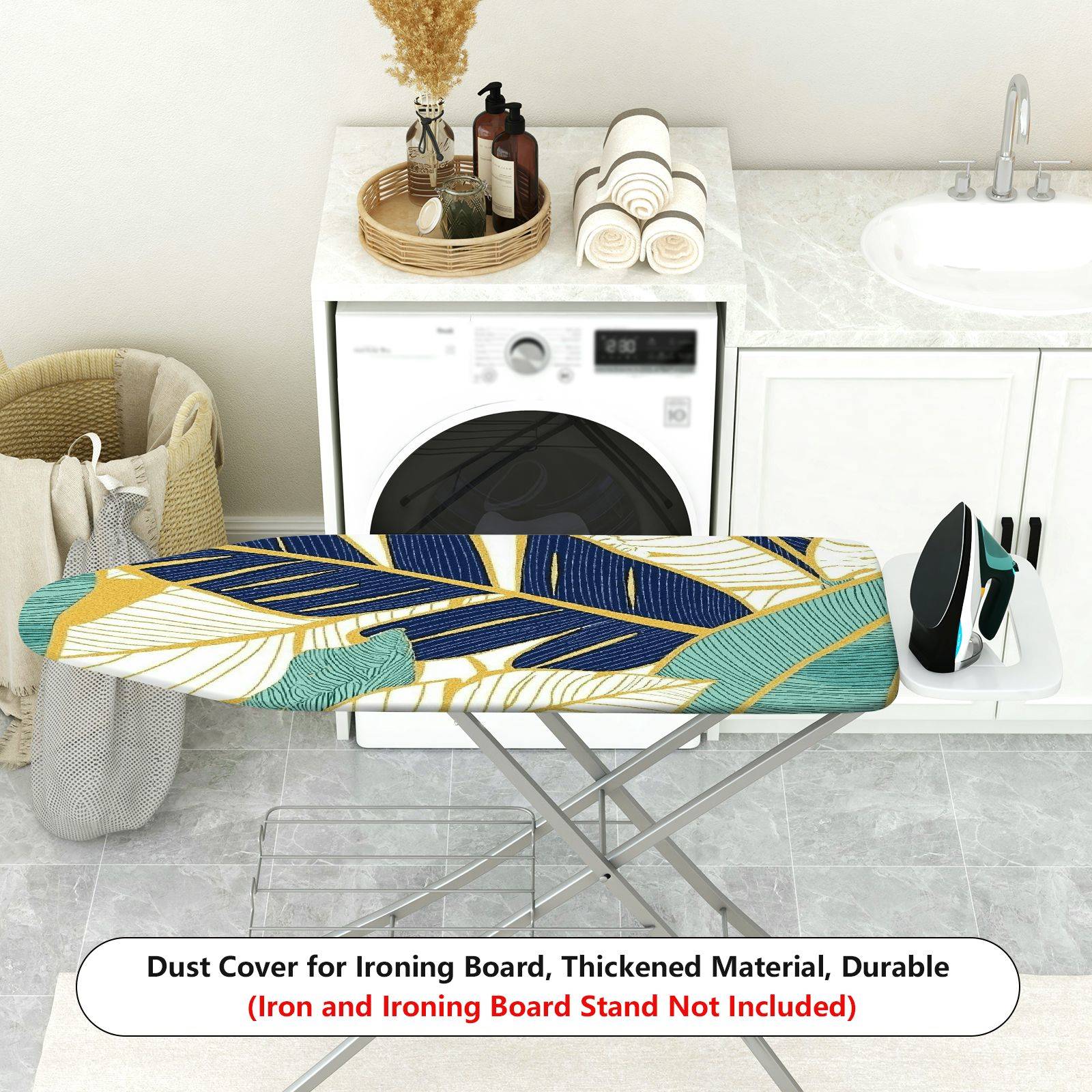 1-Piece Tropical Leaf Decorative Pattern Green Blue Yellow  Ironing Board Cover, Universal Size, Without Board