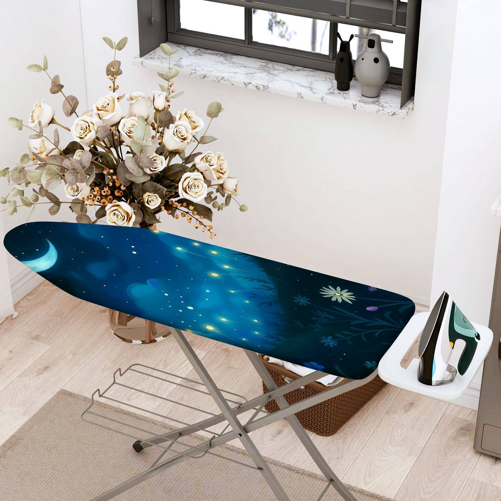 1-Piece Starry Night Moon Flower  Ironing Board Cover, Universal Size, Without Board