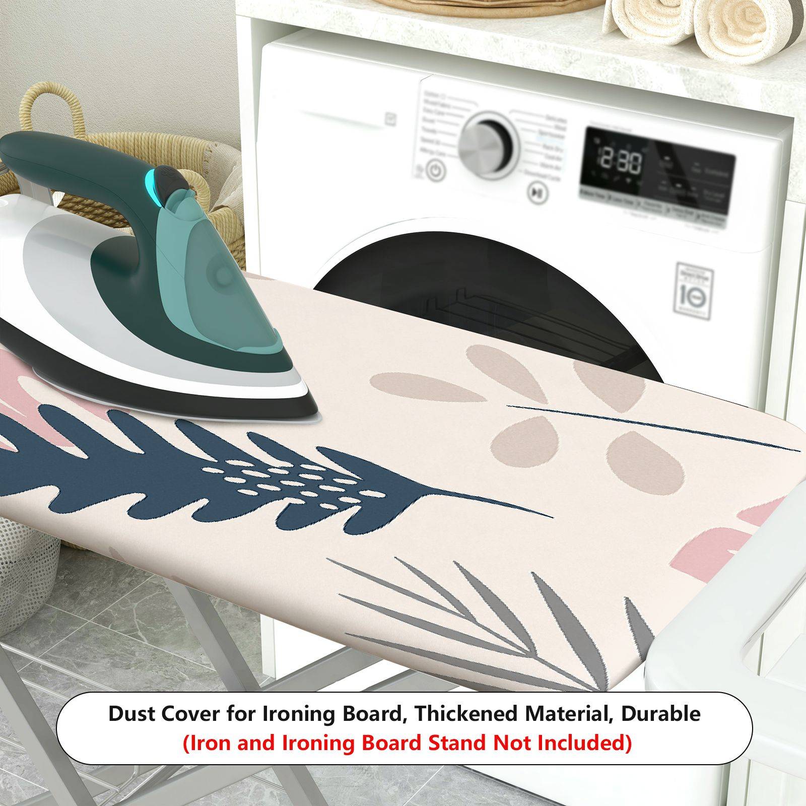 1-Piece Tropical Leaves Pink Green Artistic  Ironing Board Cover, Universal Size, Without Board