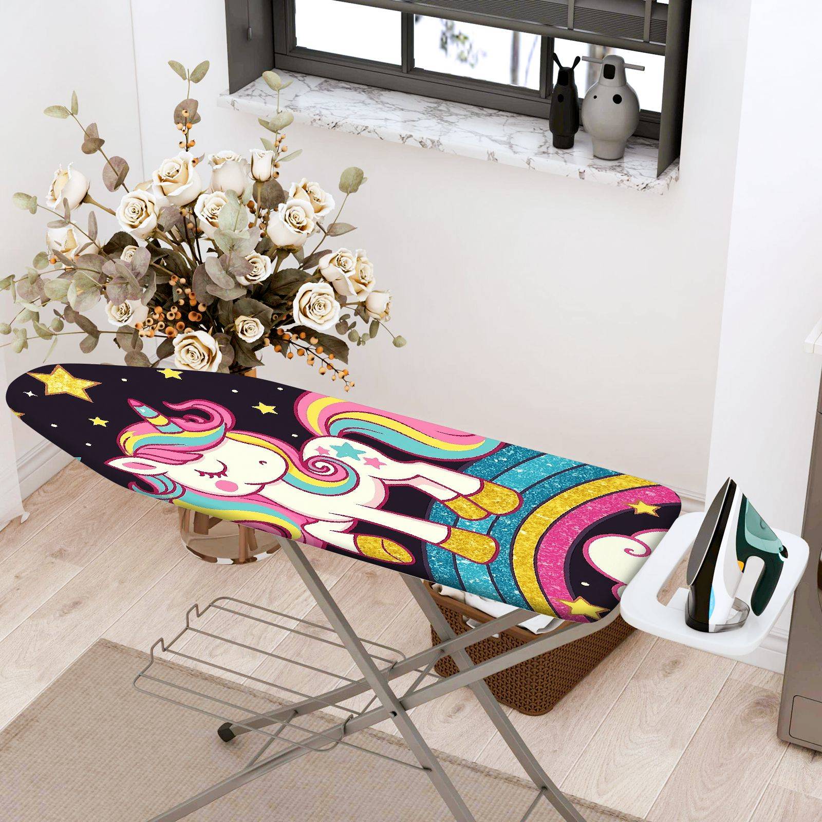 1-Piece Unicorn Rainbow Star  Ironing Board Cover, Universal Size, Without Board