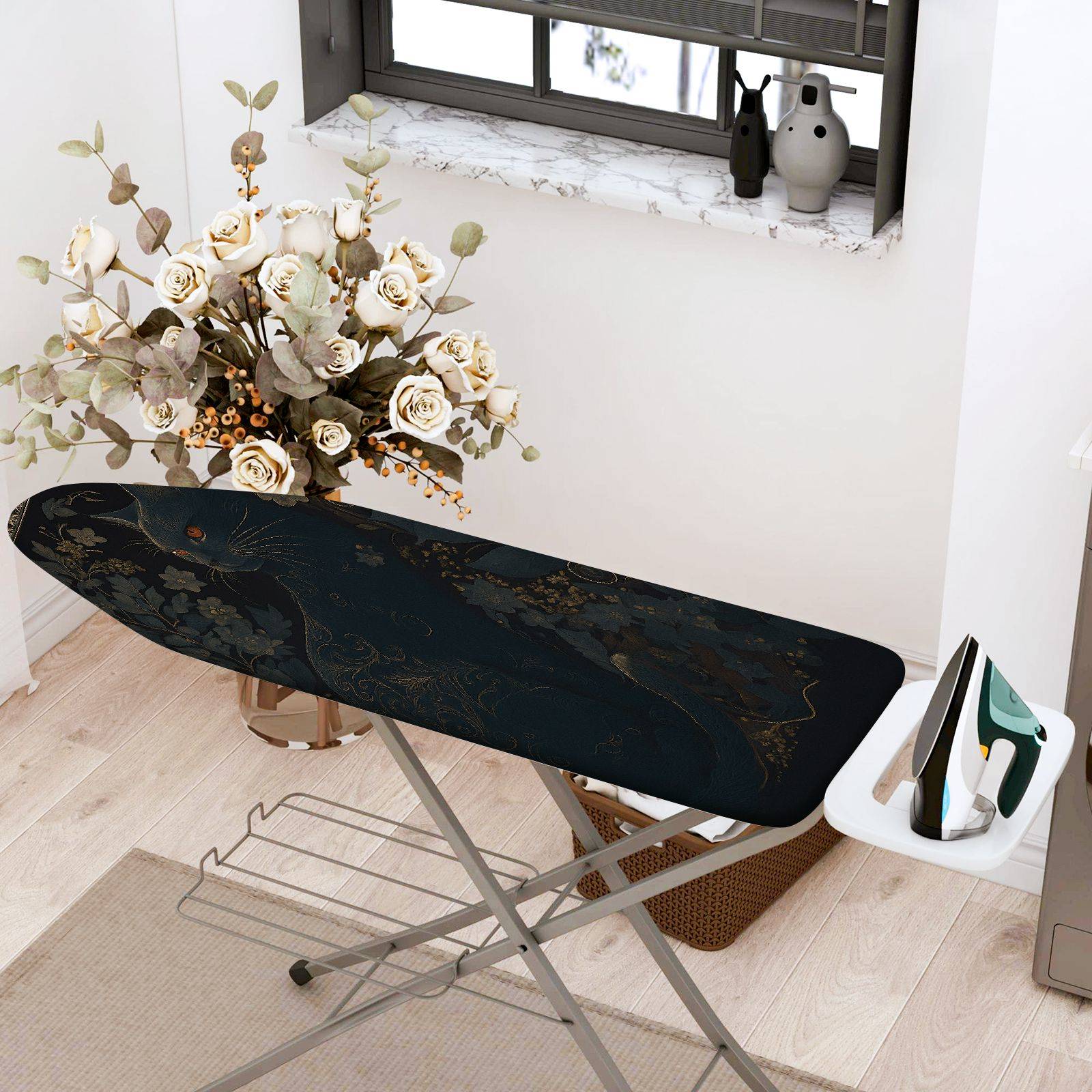 1-Piece Floral Cat Art Pattern  Ironing Board Cover, Universal Size, Without Board