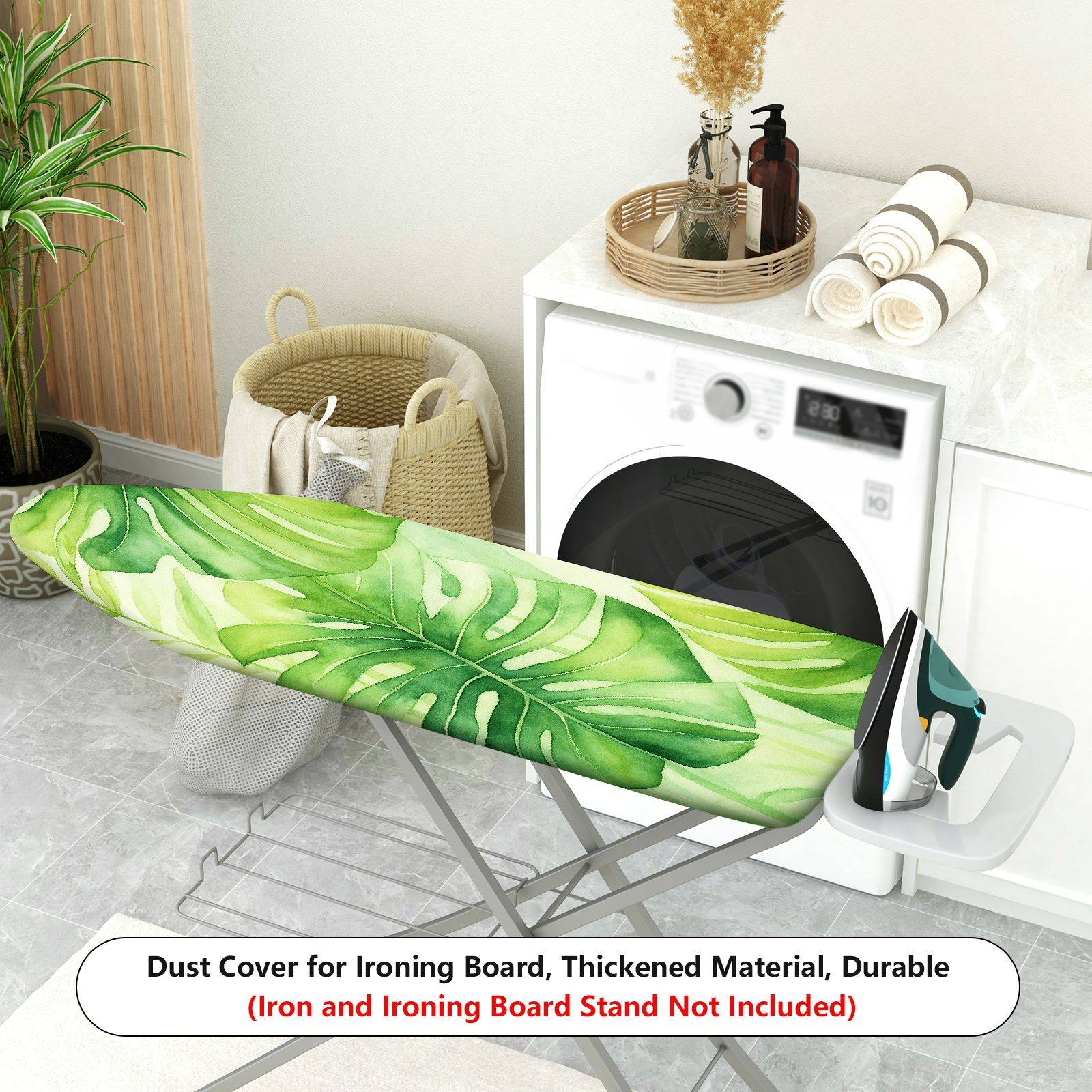 1-Piece Tropical Leaf Pattern Green Decorative  Ironing Board Cover, Universal Size, Without Board