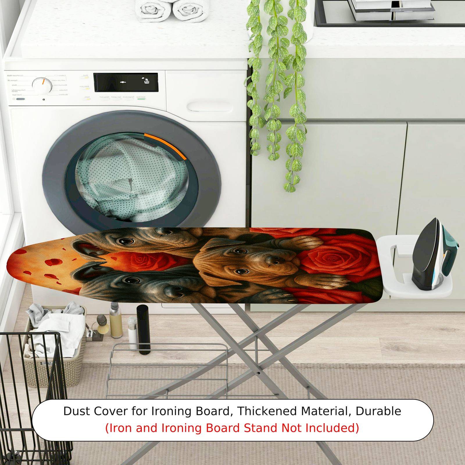 1-Piece Dogs Roses Art  Ironing Board Cover, Universal Size, Without Board
