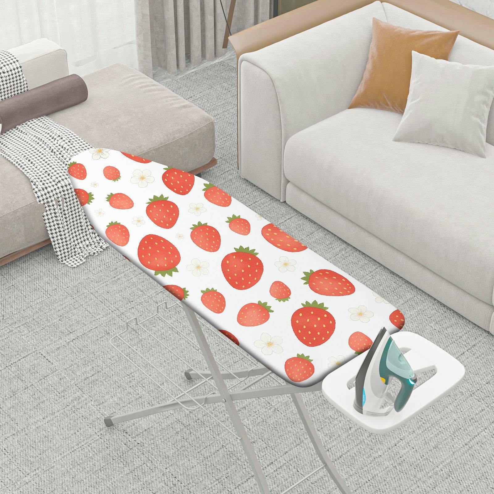 1-Piece Strawberry Flower White  Ironing Board Cover, Universal Size, Without Board