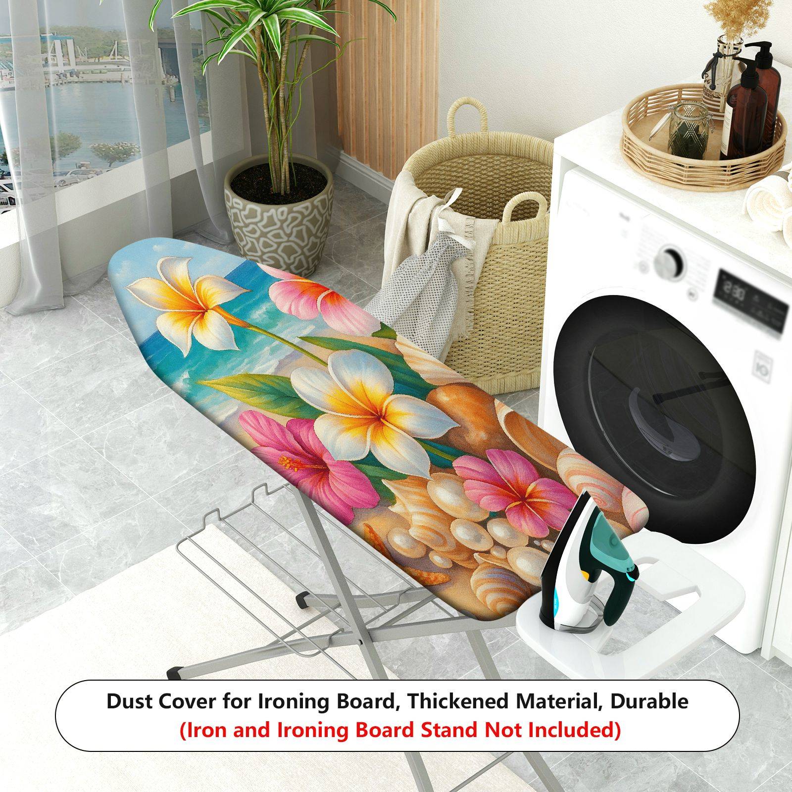 1-Piece Tropical Beach Floral Shell  Ironing Board Cover, Universal Size, Without Board