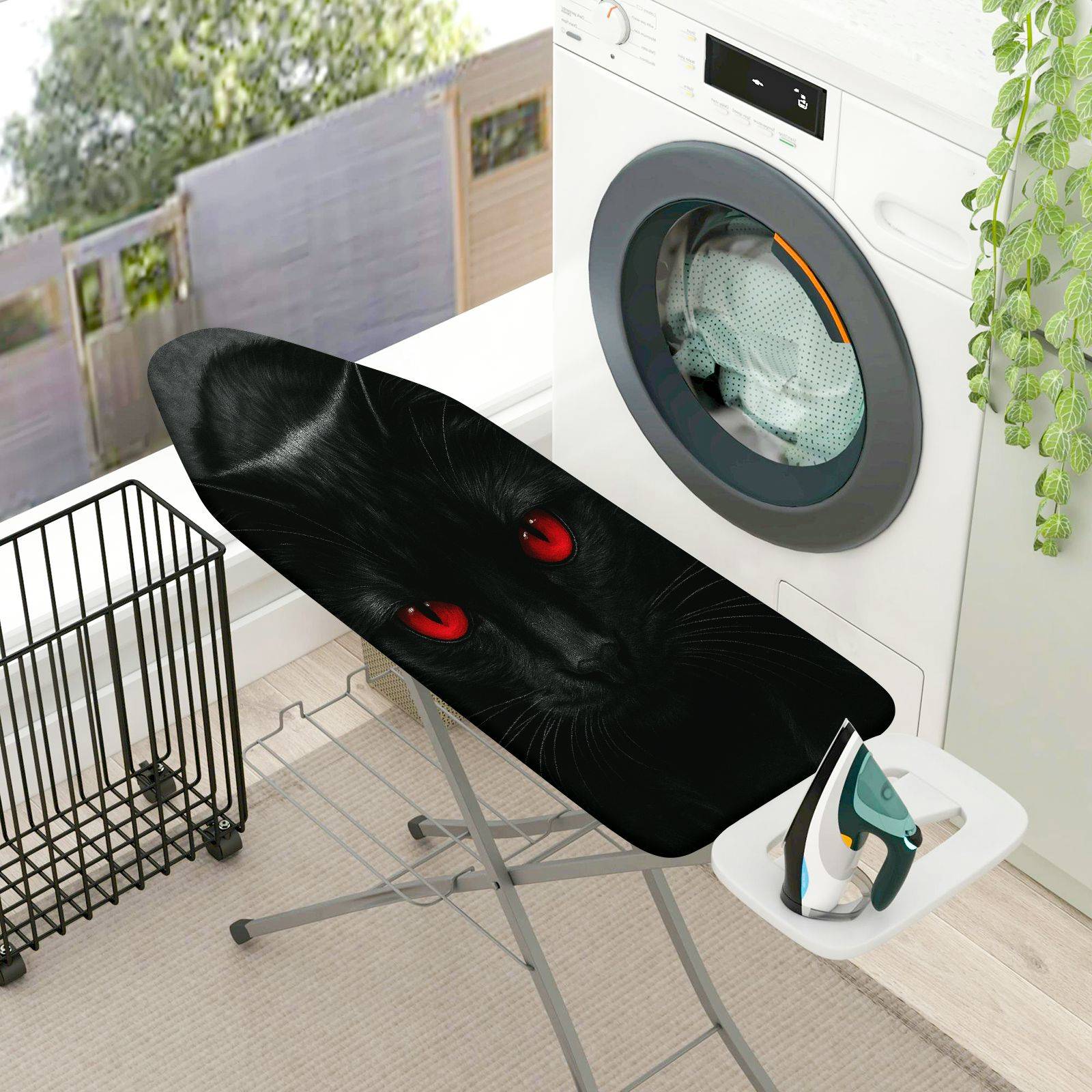 1-Piece Black Cat Red Eyes Halloween  Ironing Board Cover, Universal Size, Without Board