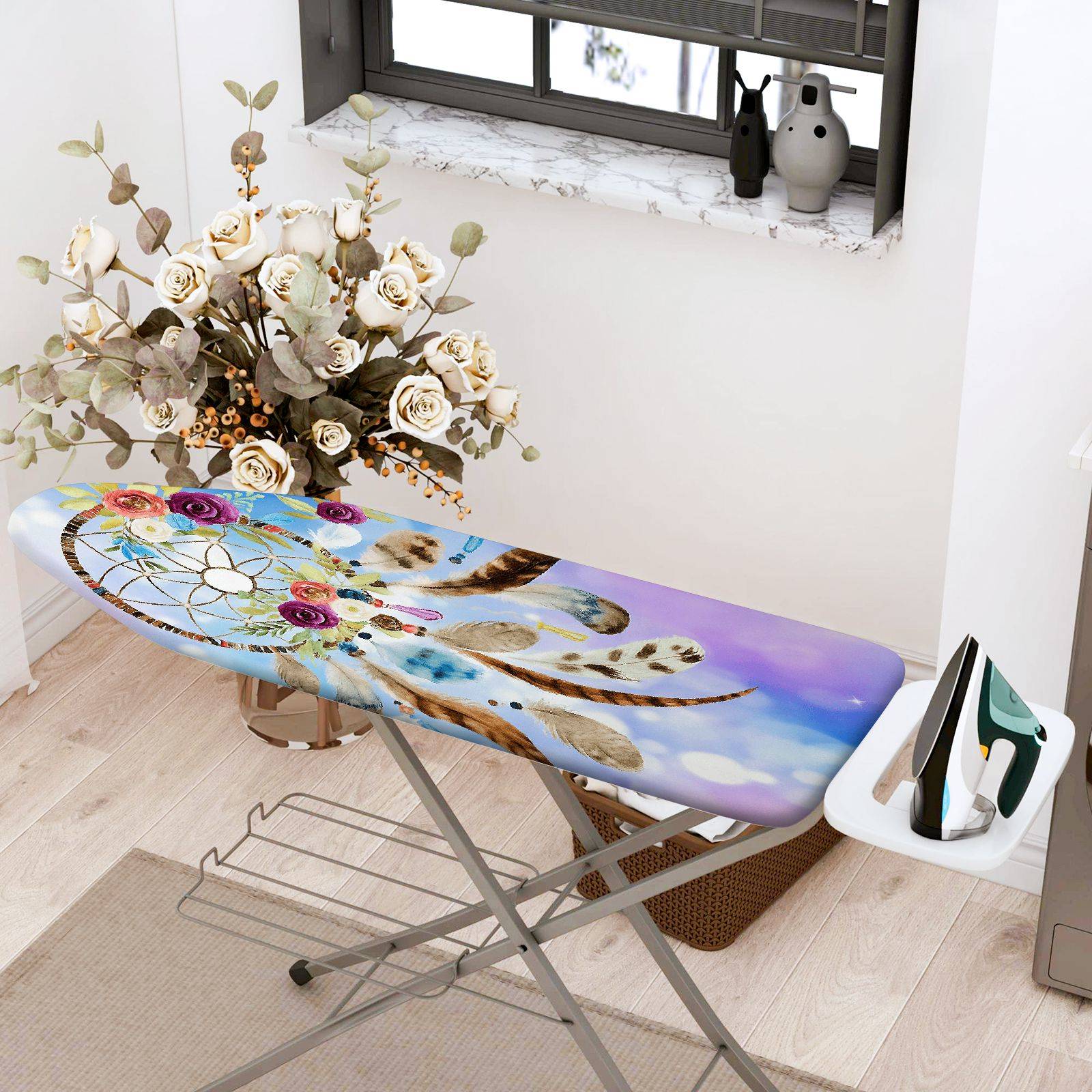 1-Piece Dreamcatcher Floral Feather  Ironing Board Cover, Universal Size, Without Board
