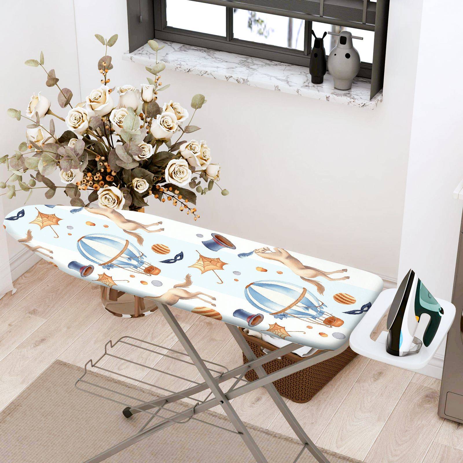 1-Piece Animals Hot Air Balloon Stars  Ironing Board Cover, Universal Size, Without Board