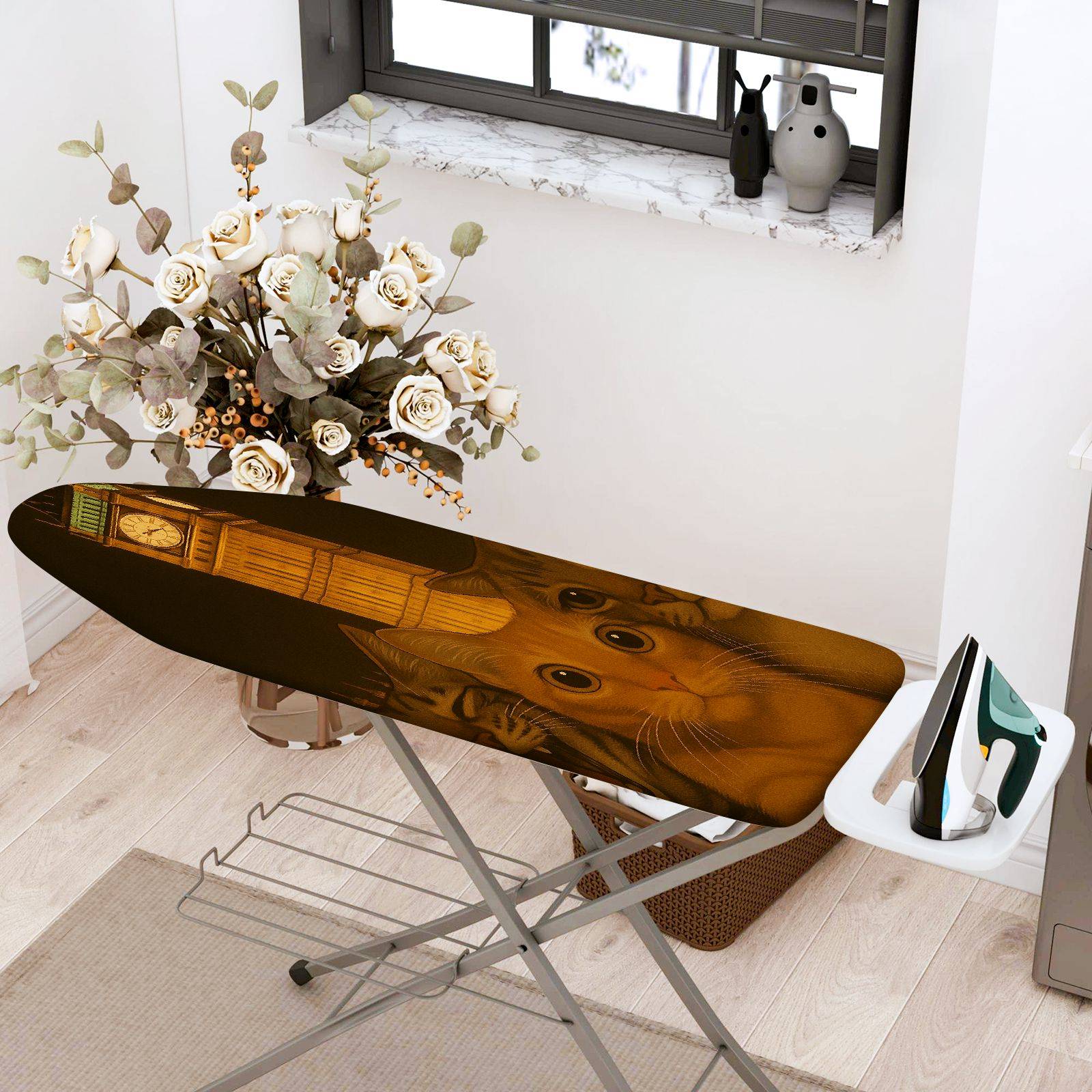 1-Piece Cat Big Ben Art  Ironing Board Cover, Universal Size, Without Board