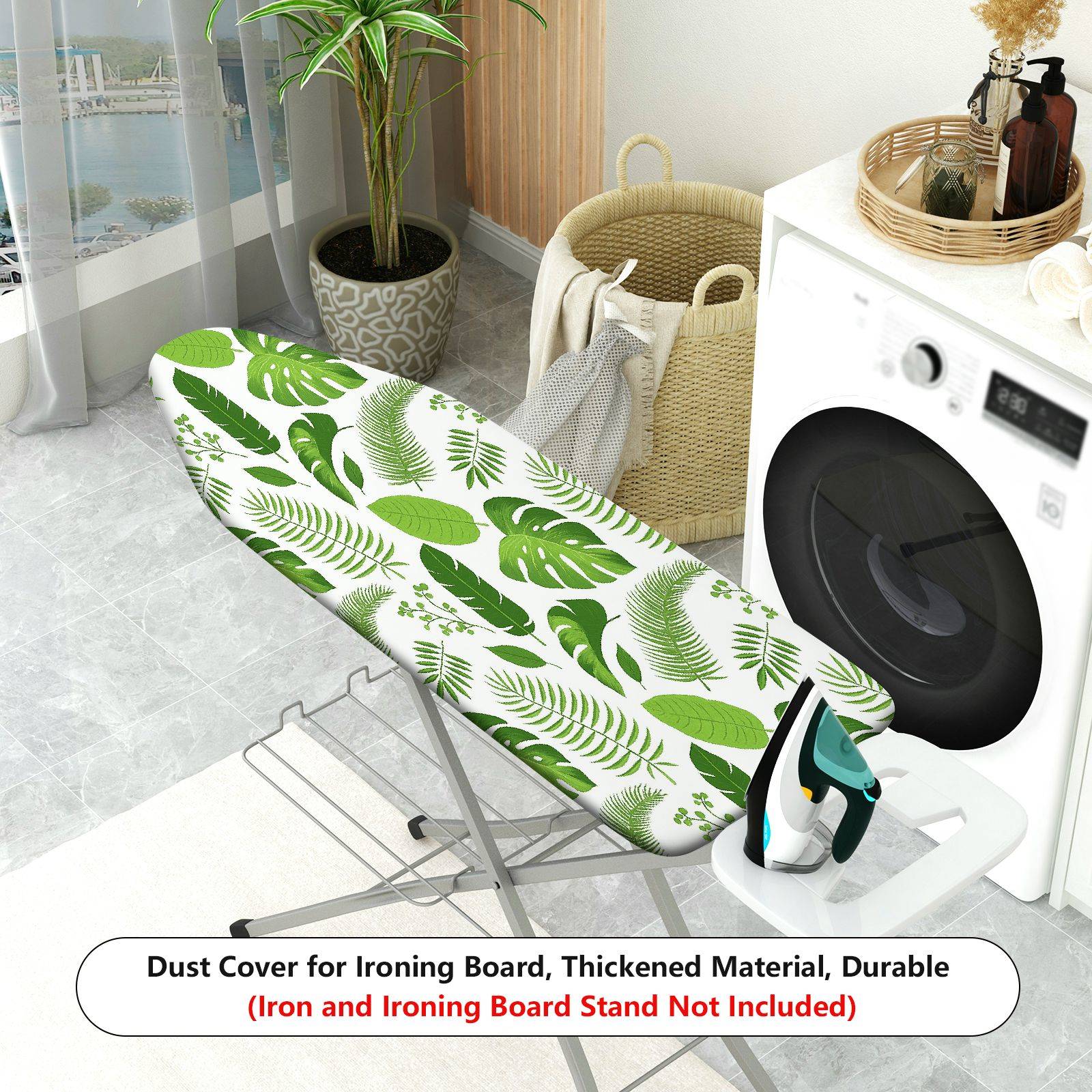1-Piece Green Tropical Leaves Nature  Ironing Board Cover, Universal Size, Without Board
