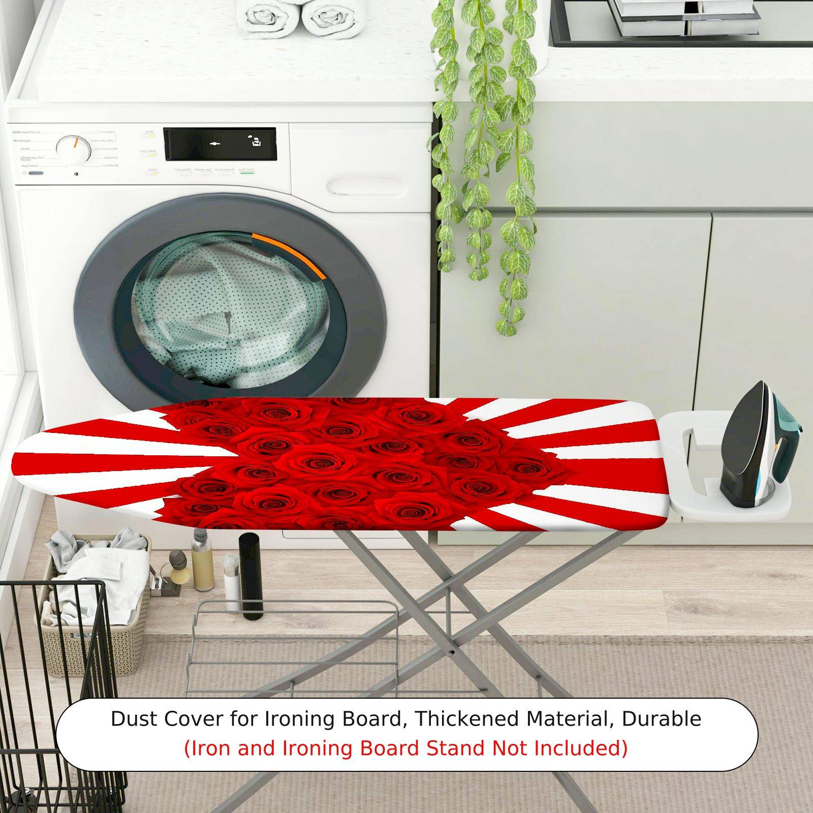 1-Piece Red Rose Striped Floral  Ironing Board Cover, Universal Size, Without Board