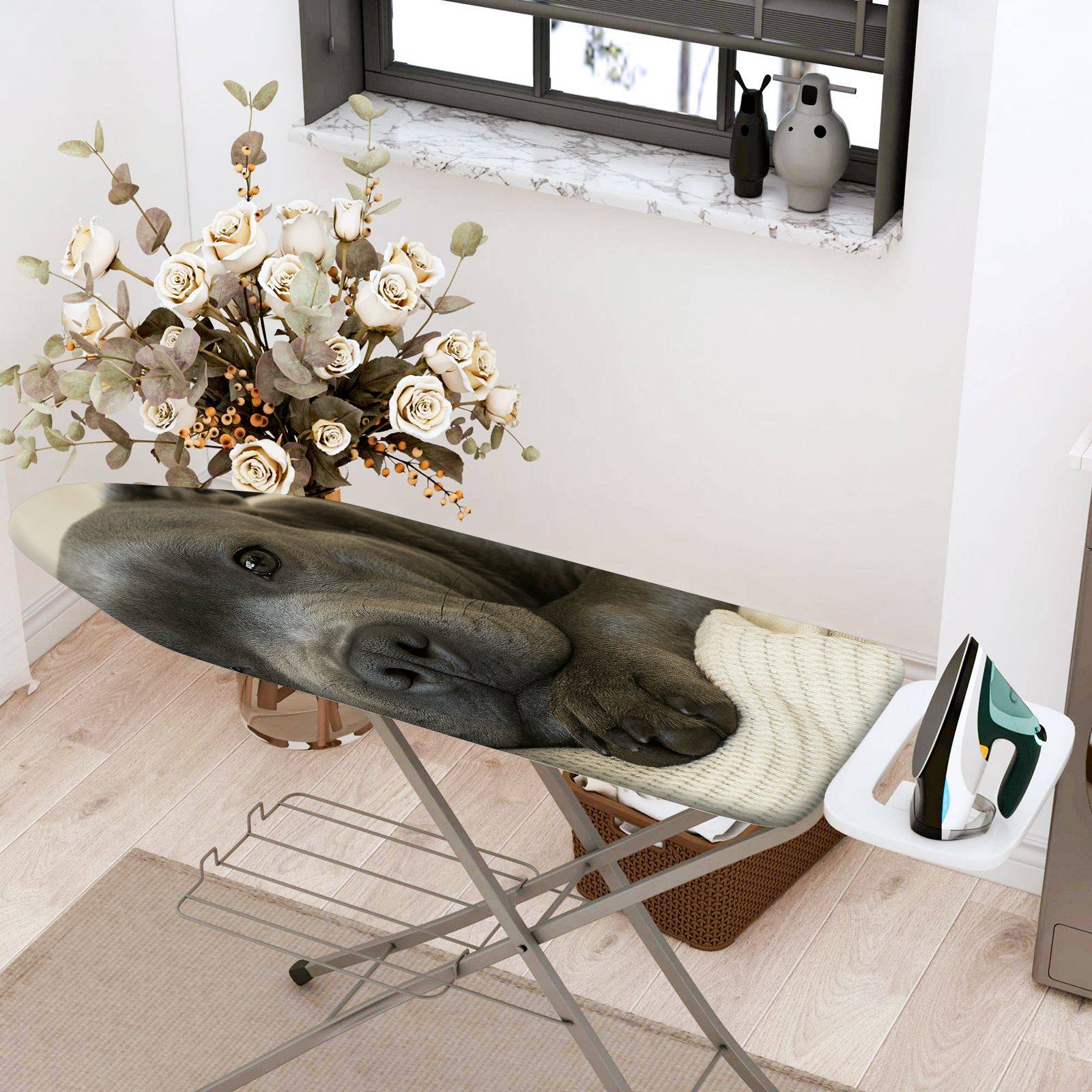 1-Piece Dog Print Gray Adorable  Ironing Board Cover, Universal Size, Without Board