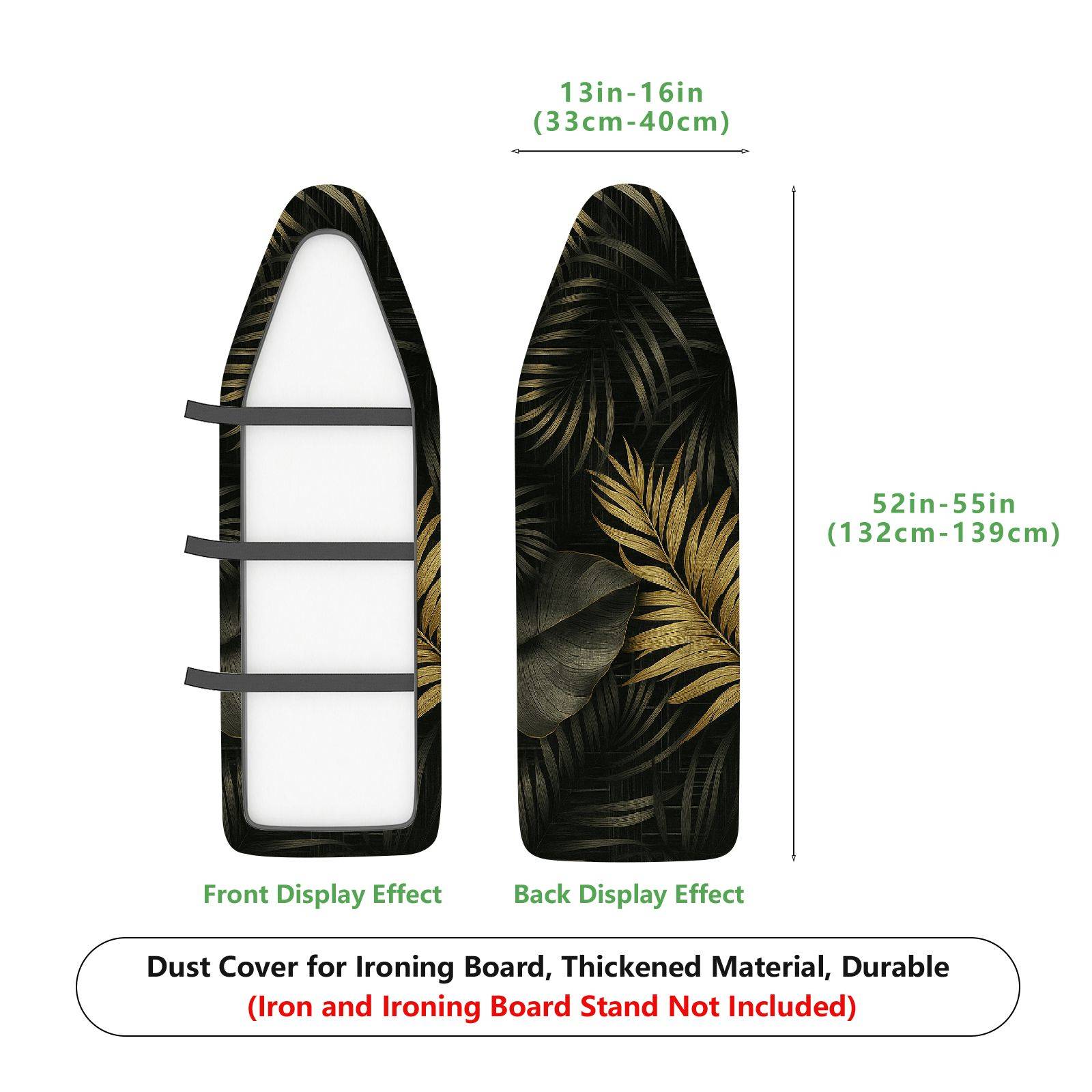 1-Piece Tropical Leaf Black Gold  Ironing Board Cover, Universal Size, Without Board