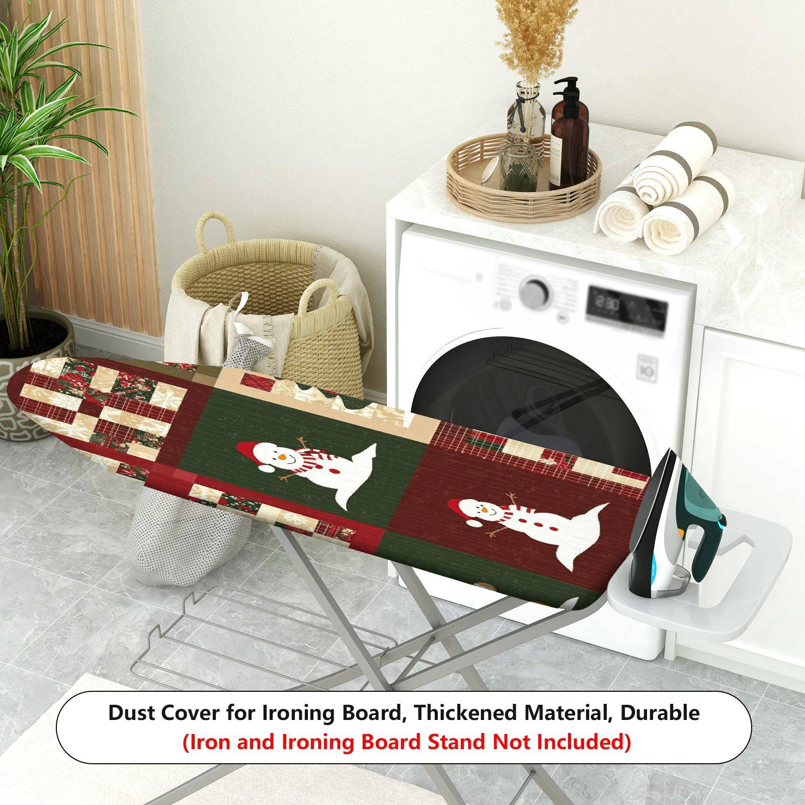 1-Piece Snowman Christmas Patchwork  Ironing Board Cover, Universal Size, Without Board