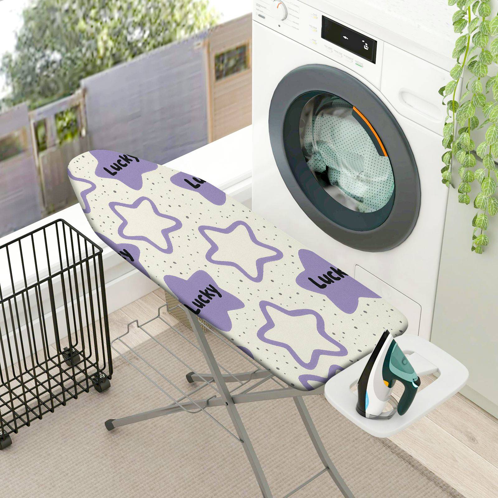 1-Piece Star Pattern Lucky Text Purple  Ironing Board Cover, Universal Size, Without Board