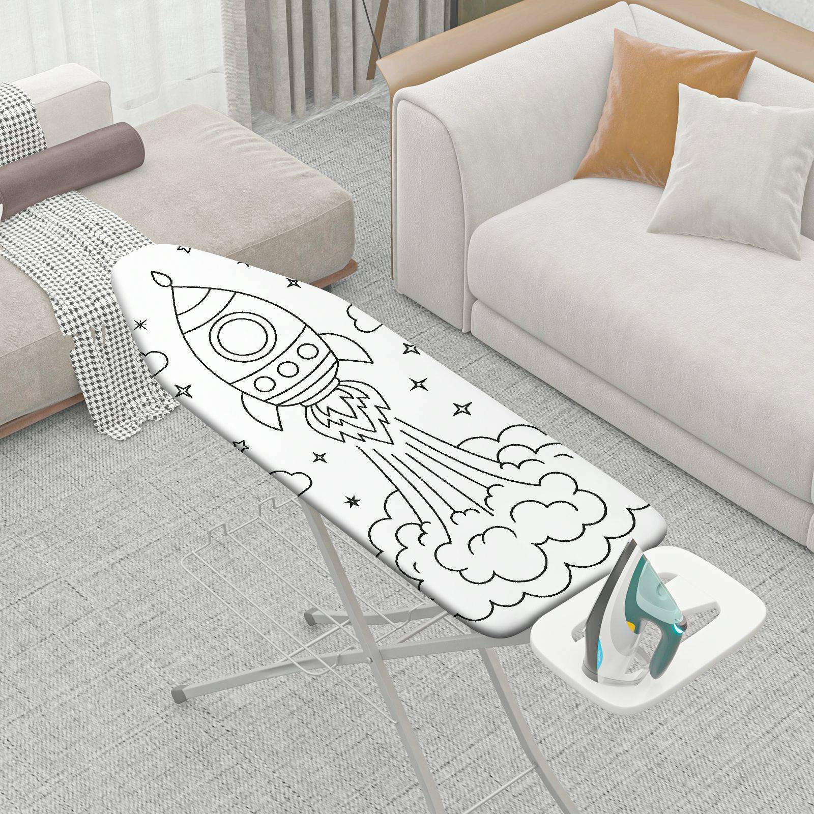 1-Piece Rocket Space Stars  Ironing Board Cover, Universal Size, Without Board