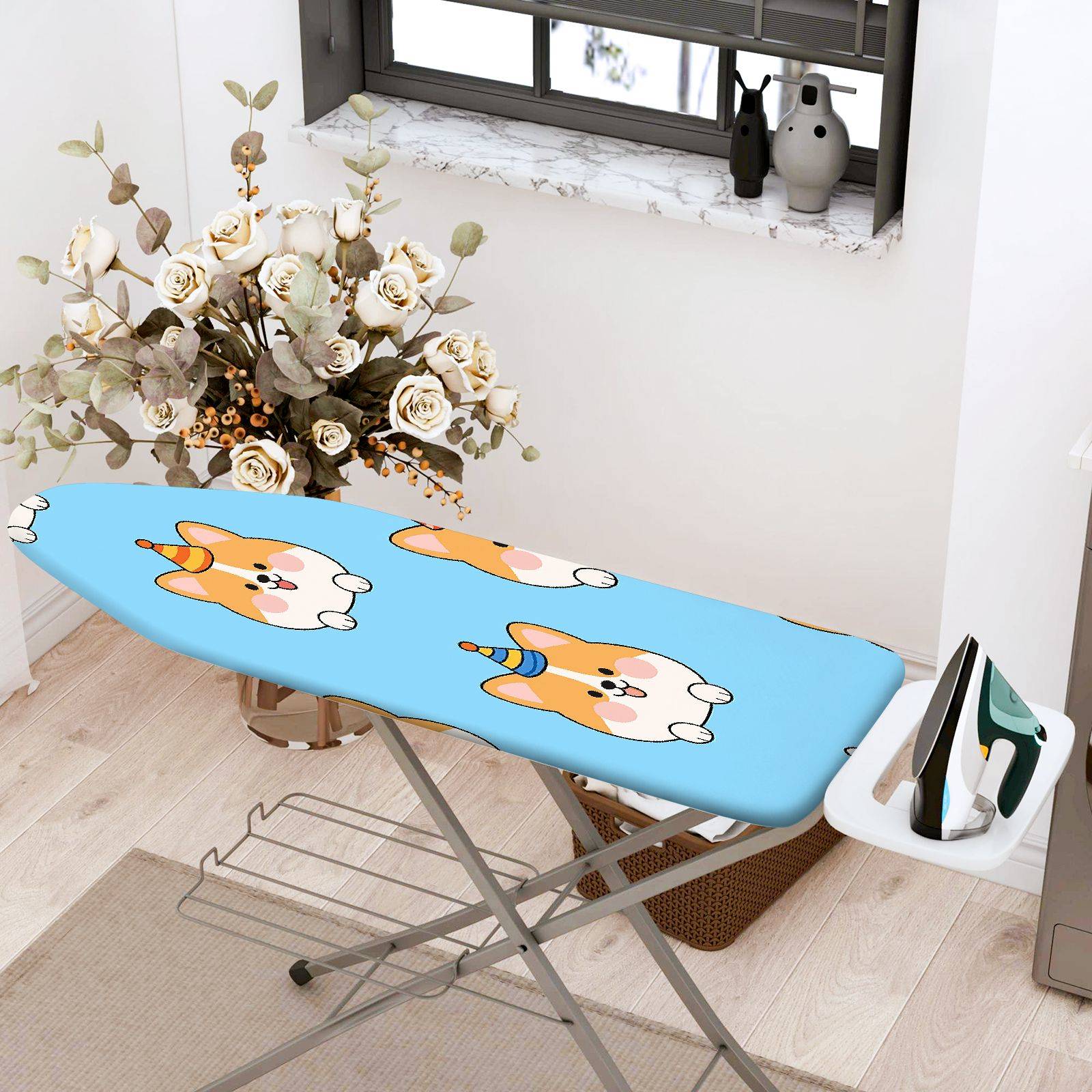 1-Piece Dog Party Hat Blue  Ironing Board Cover, Universal Size, Without Board