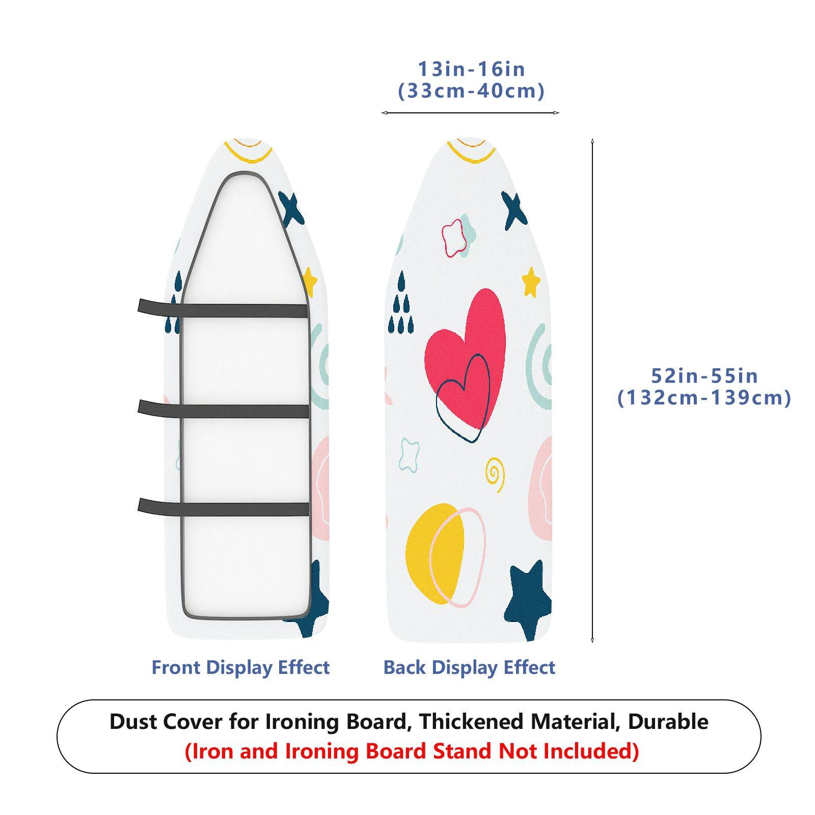 1-Piece Heart Star Pattern Abstract Colorful  Ironing Board Cover, Universal Size, Without Board