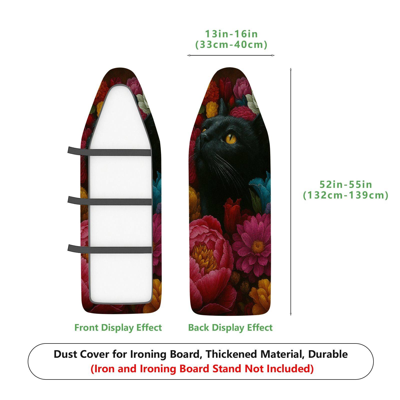 1-Piece Black Cat Floral Art  Ironing Board Cover, Universal Size, Without Board