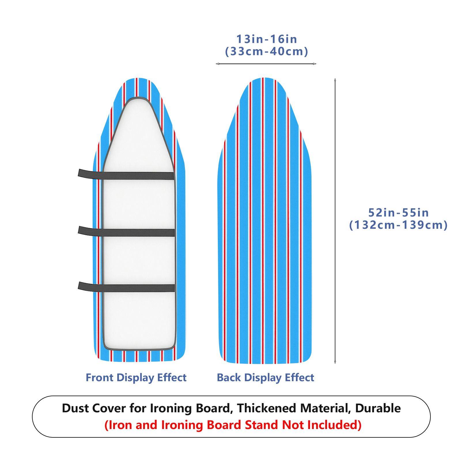 1-Piece Striped Blue Red White  Ironing Board Cover, Universal Size, Without Board