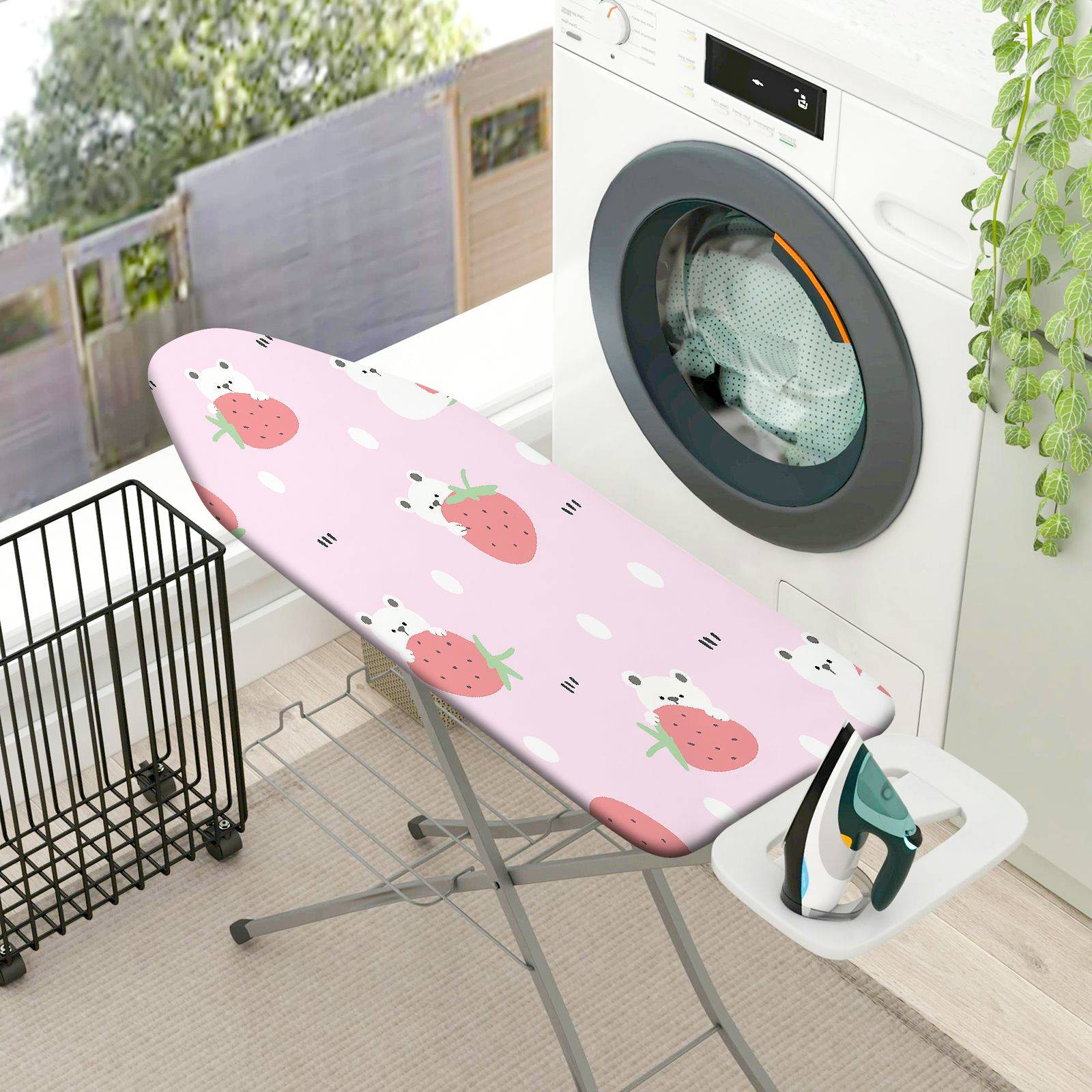 1-Piece Pink Strawberry Bear  Ironing Board Cover, Universal Size, Without Board
