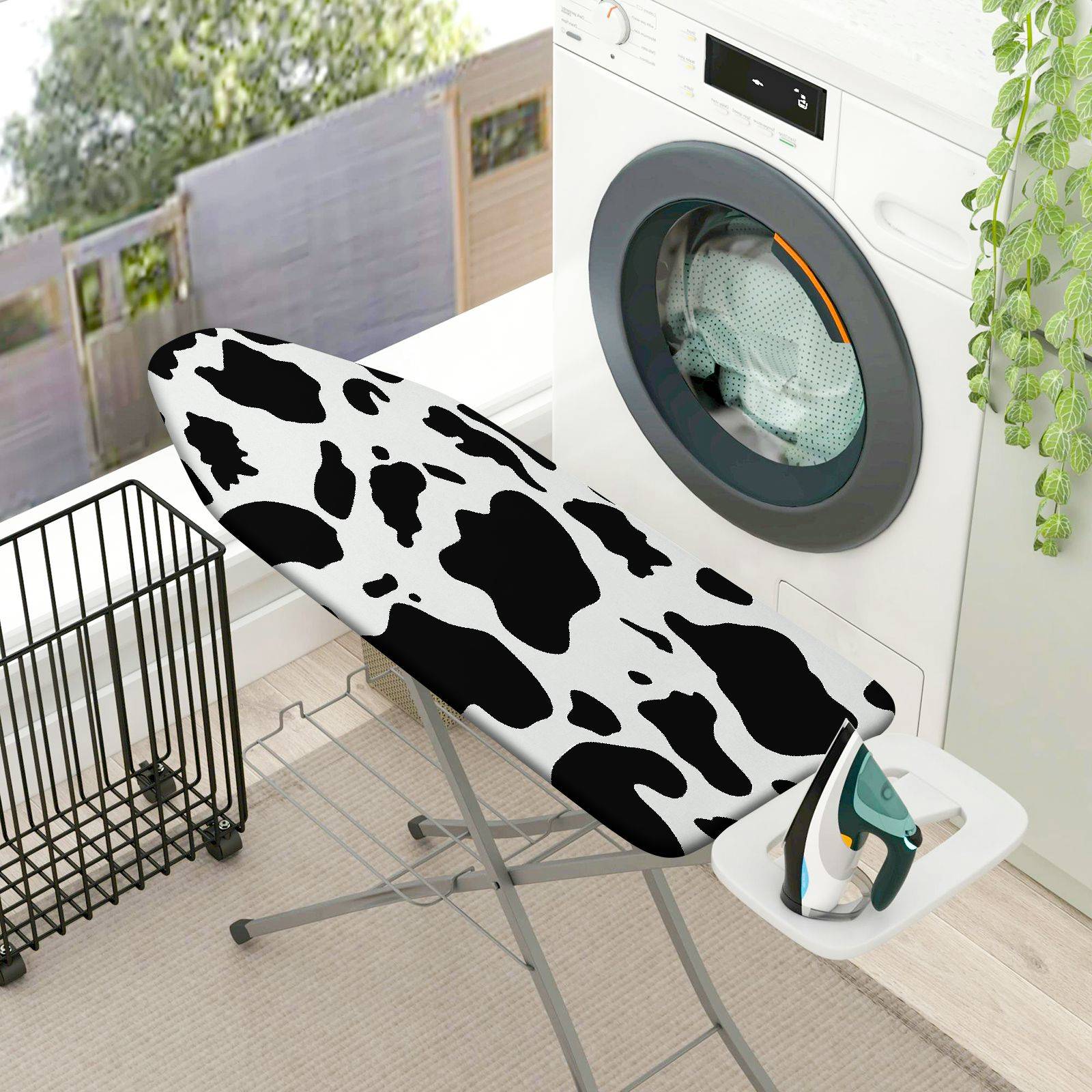 1-Piece Animal Print Black White Cow  Ironing Board Cover, Universal Size, Without Board