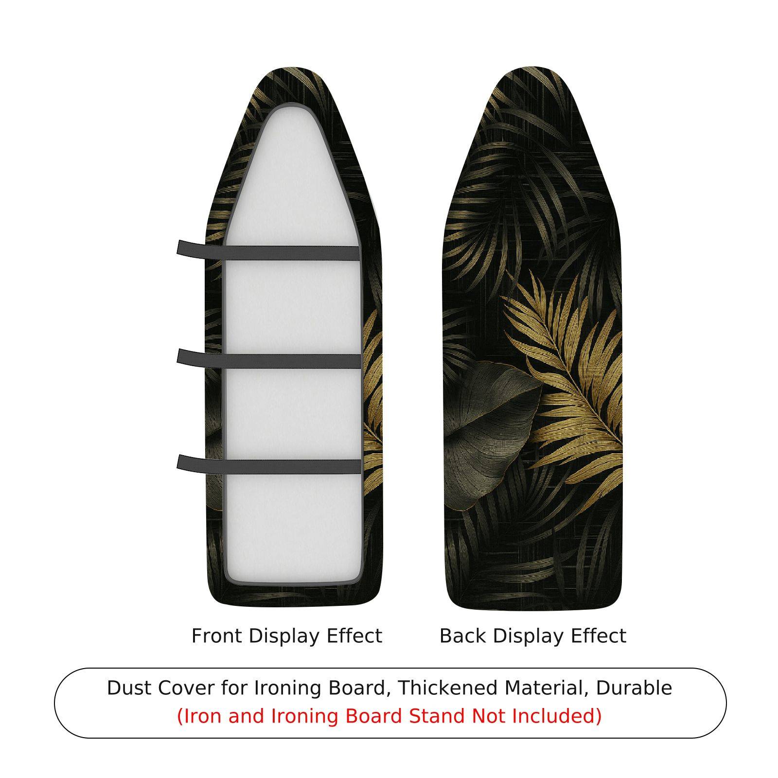 1-Piece Tropical Leaf Black Gold  Ironing Board Cover, Universal Size, Without Board