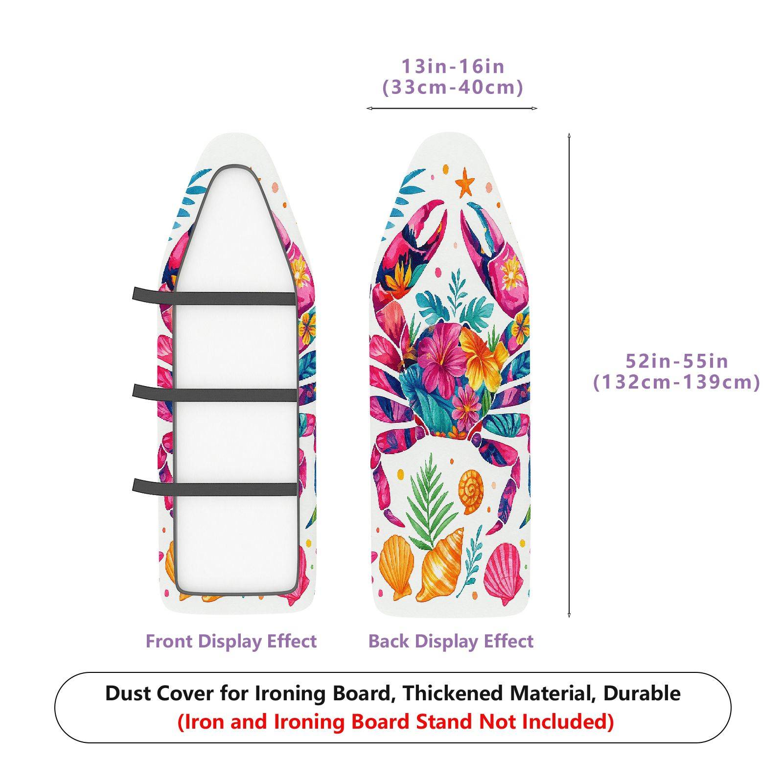 1-Piece Tropical Floral Crab  Ironing Board Cover, Universal Size, Without Board