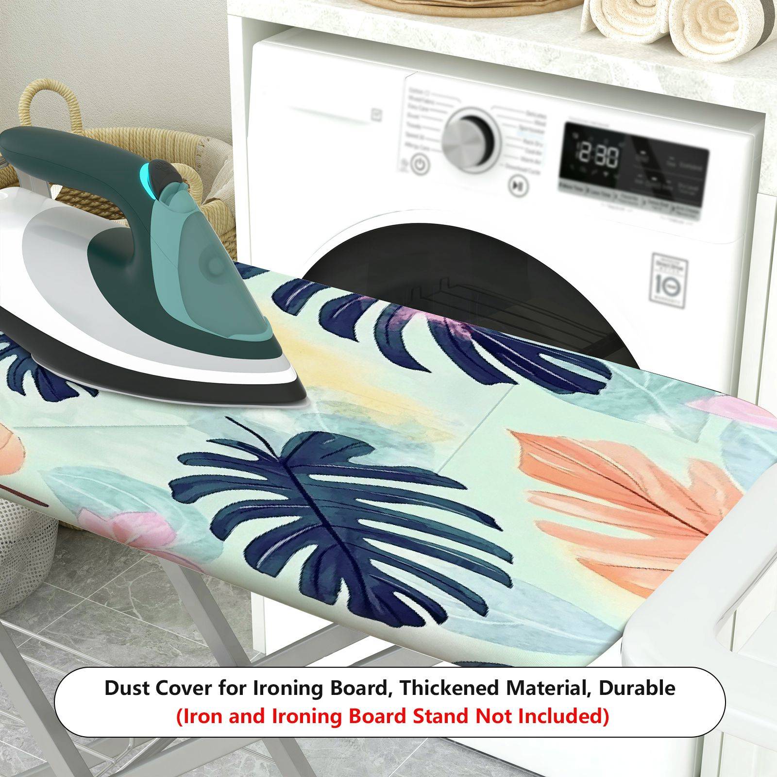 1-Piece Tropical Floral Leaves Pattern Pastel Colors  Ironing Board Cover, Universal Size, Without Board