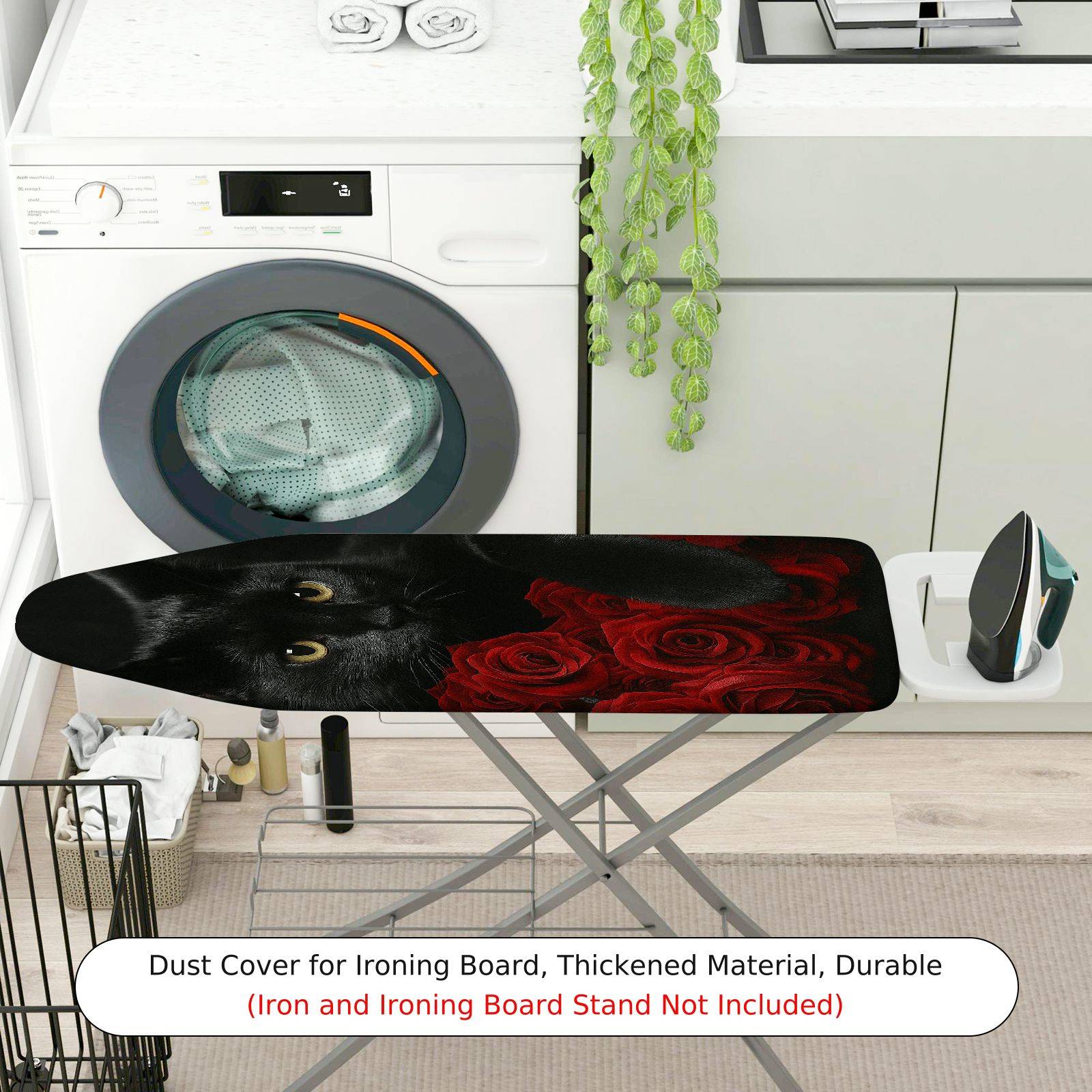 1-Piece Black Cat Rose Floral  Ironing Board Cover, Universal Size, Without Board