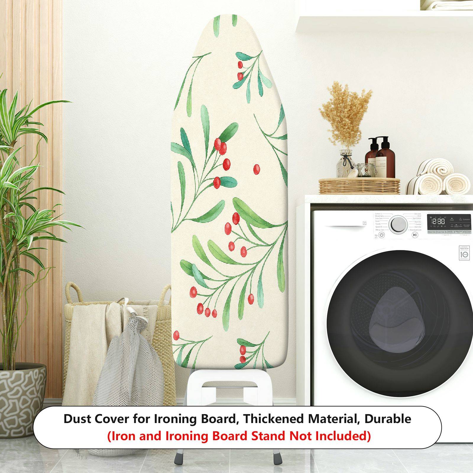 1-Piece Christmas Leaves Berries Decor Pattern  Ironing Board Cover, Universal Size, Without Board