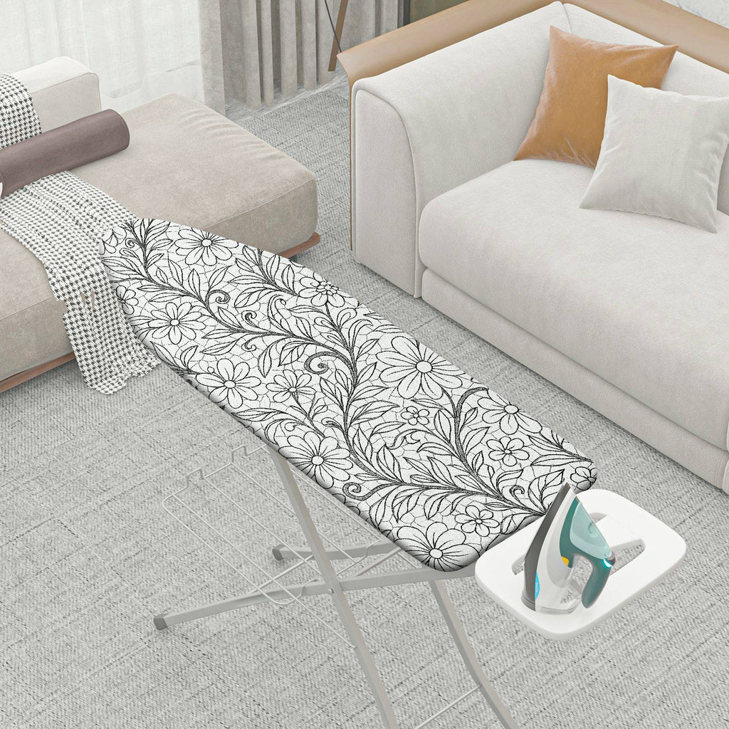 1-Piece Floral Pattern Leaf Design Black and White  Ironing Board Cover, Universal Size, Without Board