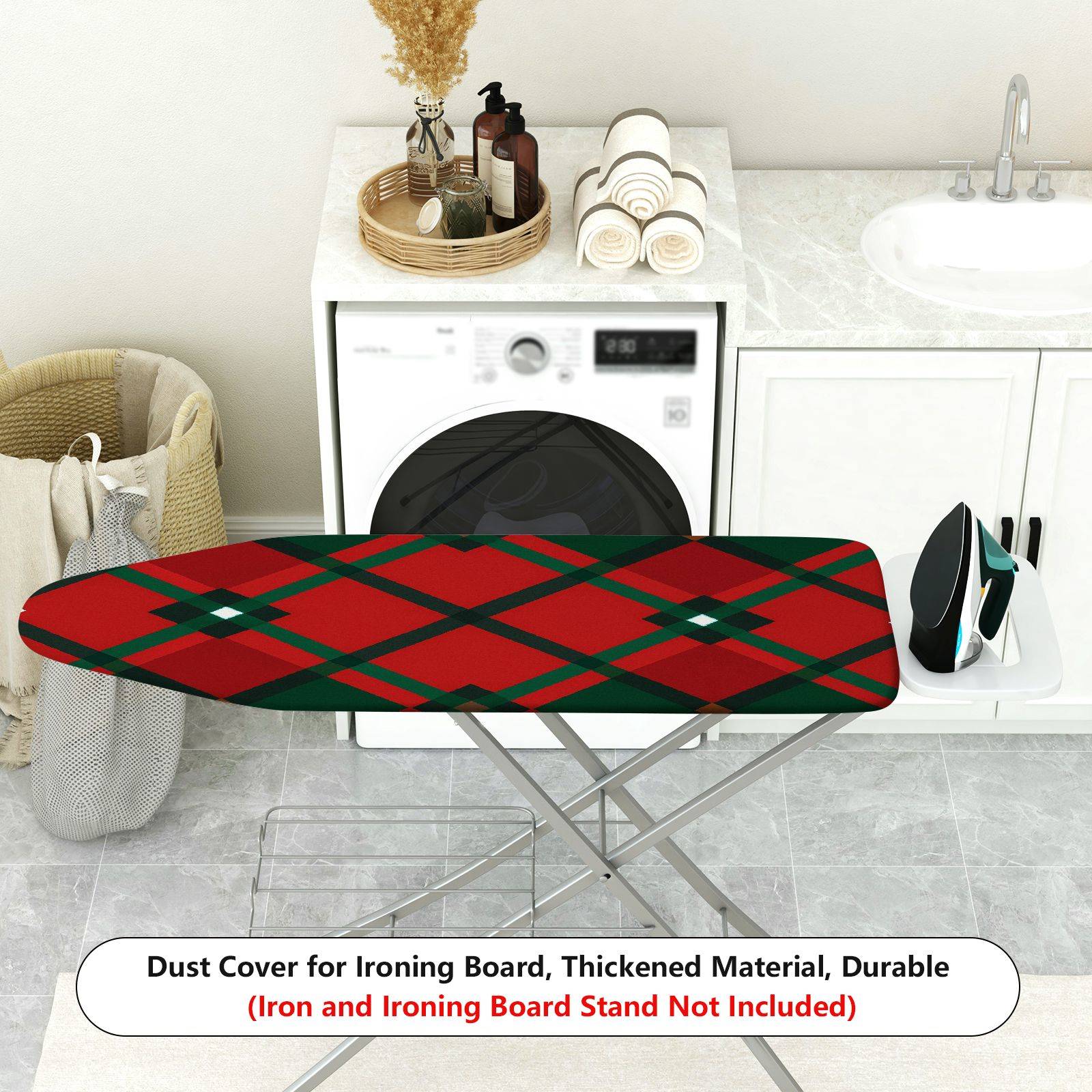 1-Piece Red Green Plaid Christmas  Ironing Board Cover, Universal Size, Without Board