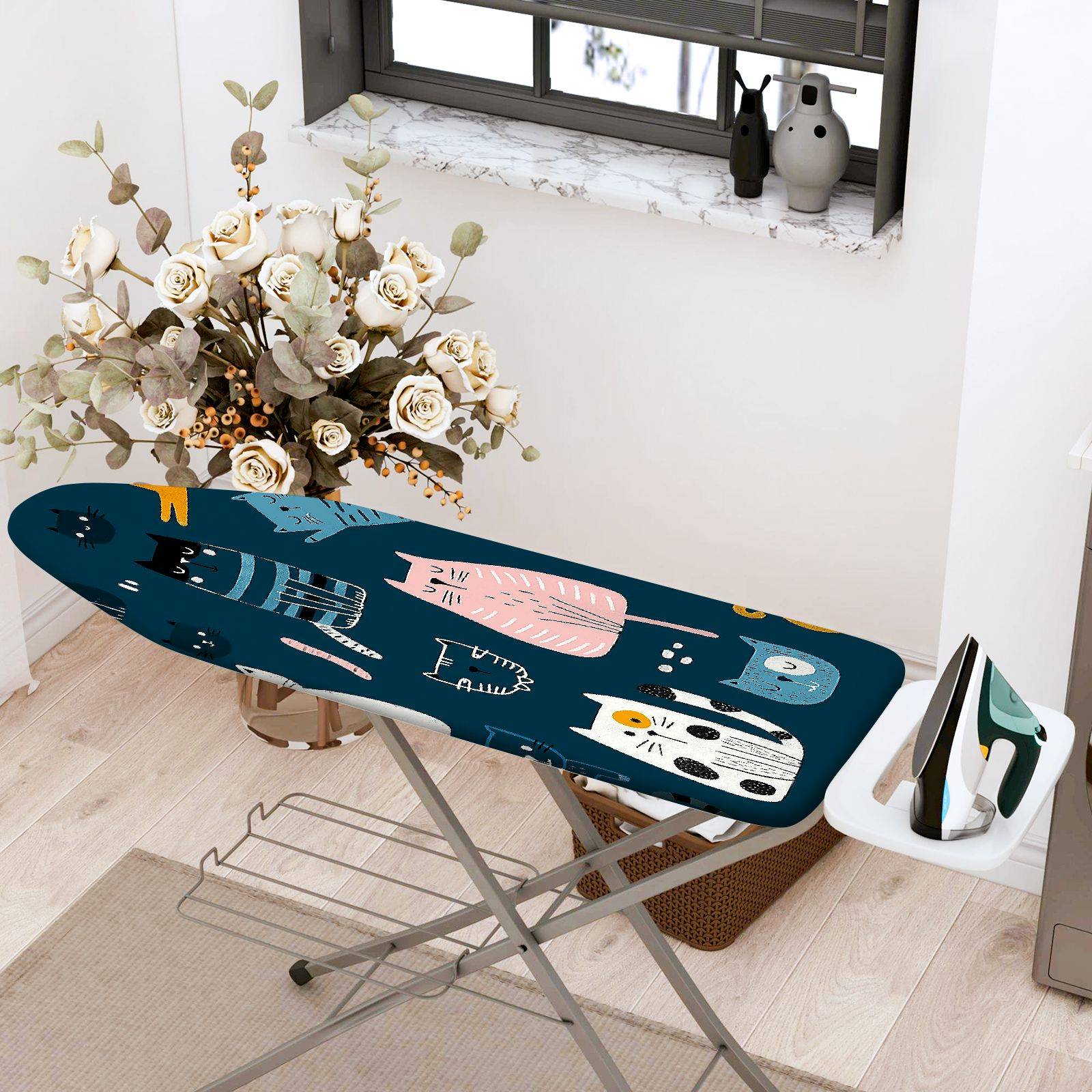 1-Piece Cat Design Fun  Animal  Ironing Board Cover, Universal Size, Without Board