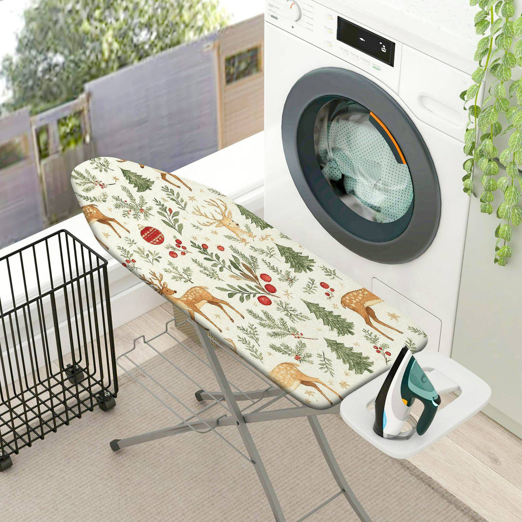 1-Piece Reindeer Evergreen Berries  Ironing Board Cover, Universal Size, Without Board