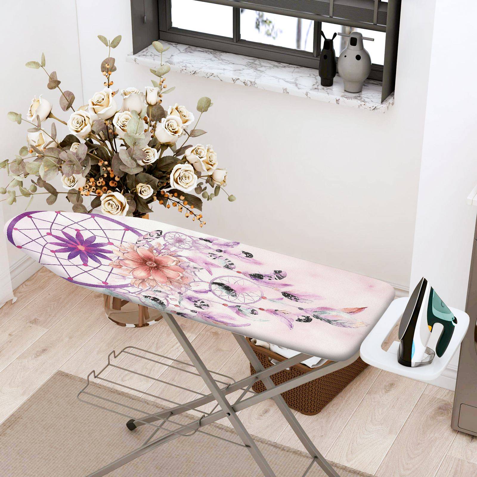 1-Piece Dreamcatcher Flower Feather  Ironing Board Cover, Universal Size, Without Board