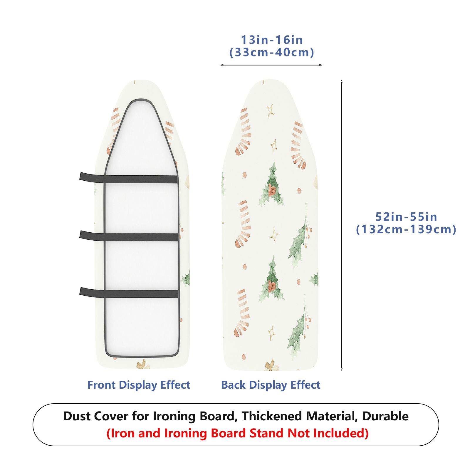 1-Piece Festive Holly Stocking Christmas  Ironing Board Cover, Universal Size, Without Board