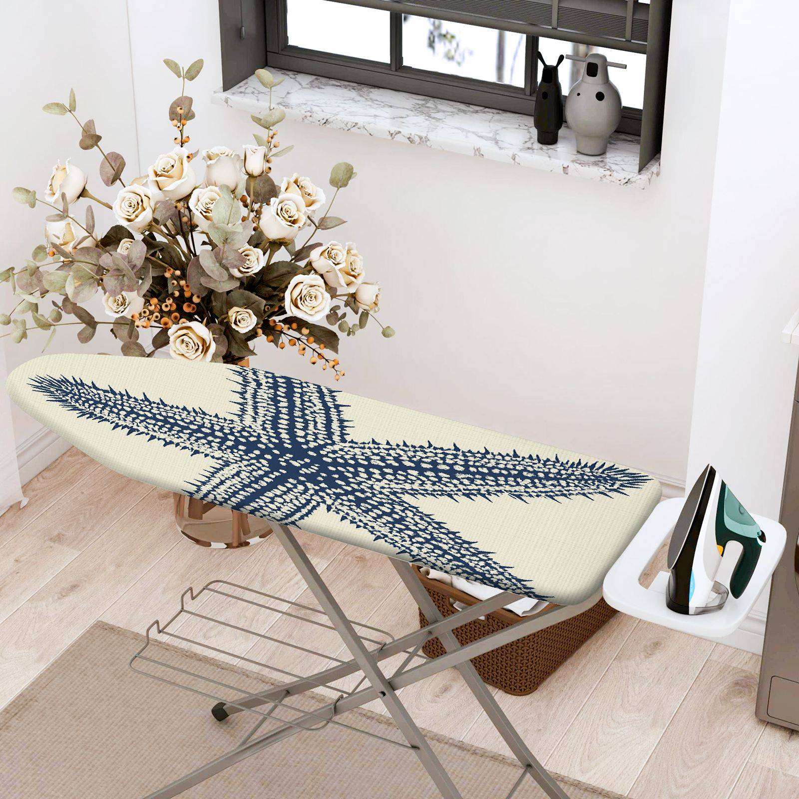 1-Piece Nautical Starfish Ocean  Ironing Board Cover, Universal Size, Without Board