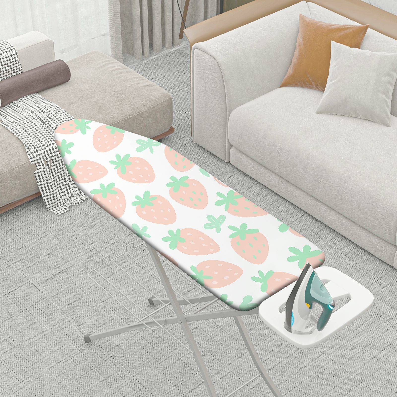 1-Piece Strawberry White Green Decorative  Ironing Board Cover, Universal Size, Without Board