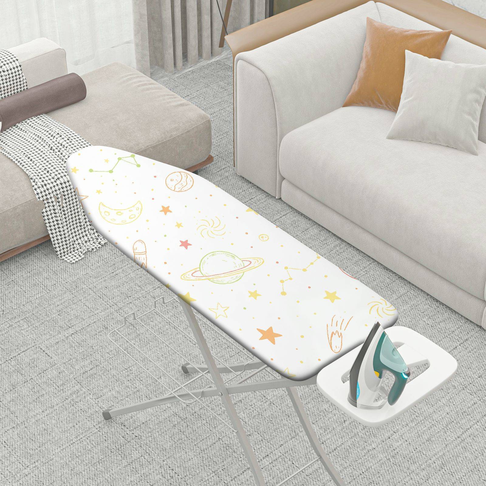 1-Piece Star Moon Rocket  Ironing Board Cover, Universal Size, Without Board