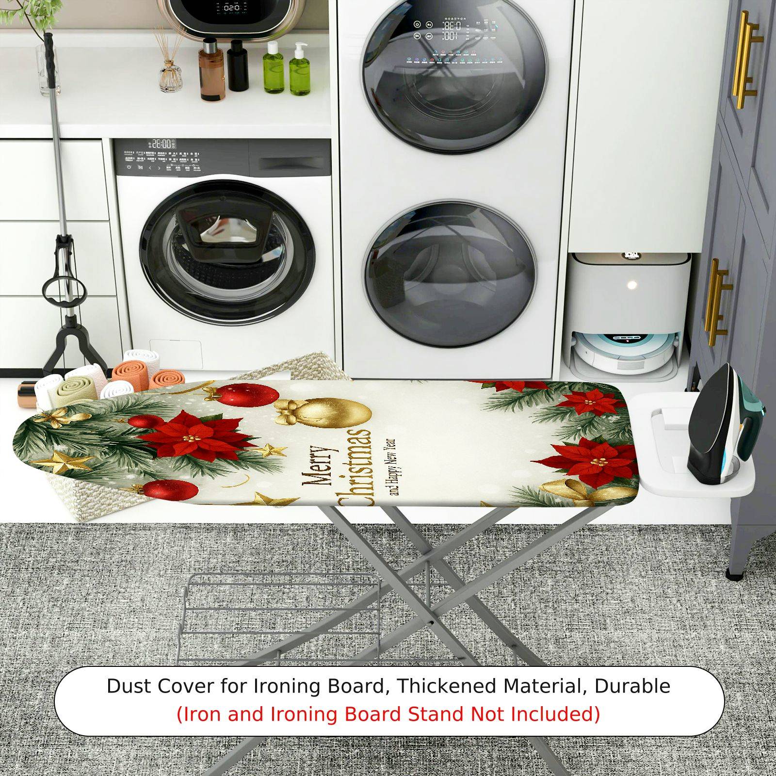 1-Piece Christmas Poinsettia Ornaments  Ironing Board Cover, Universal Size, Without Board